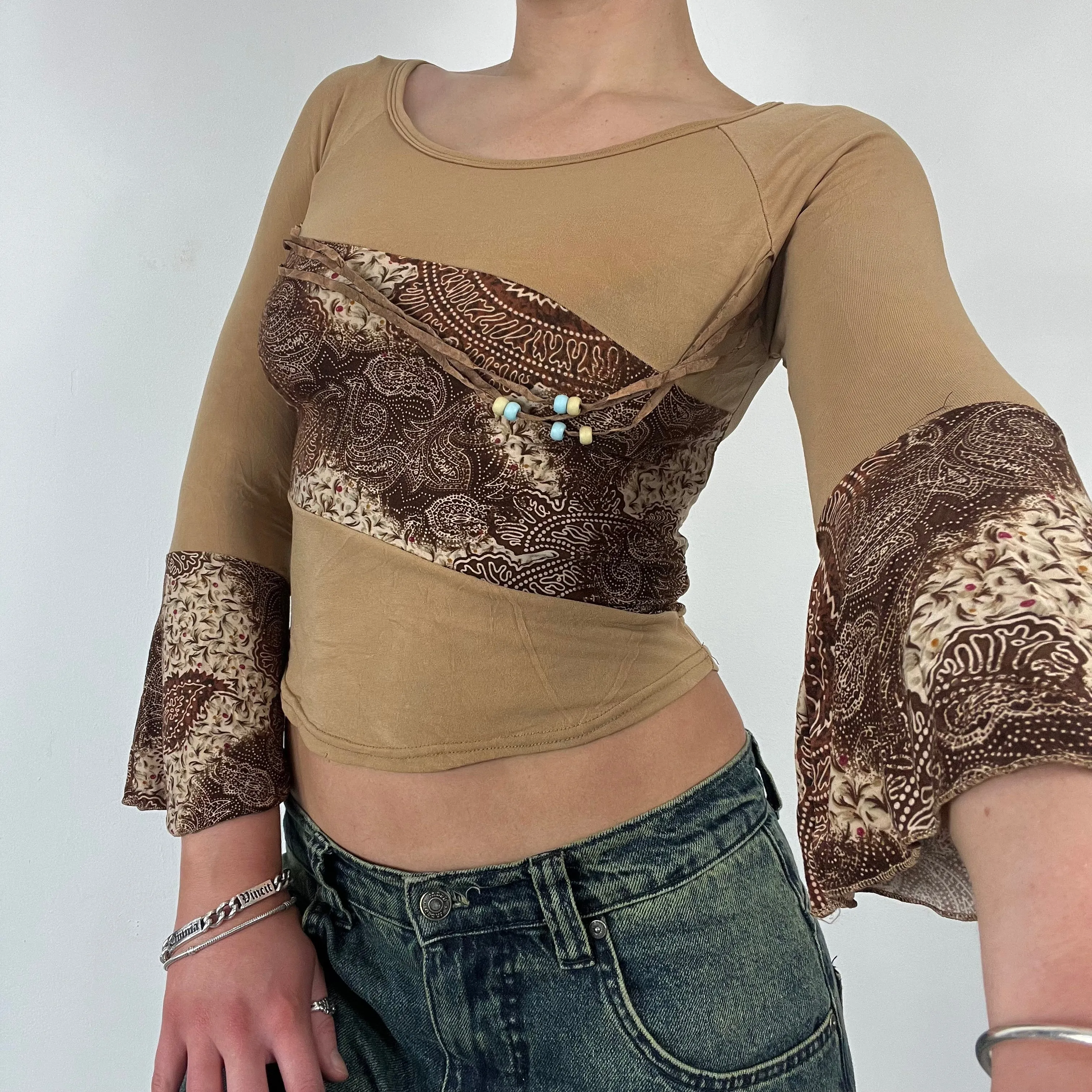 00s paisley beaded long sleeve top - Size S