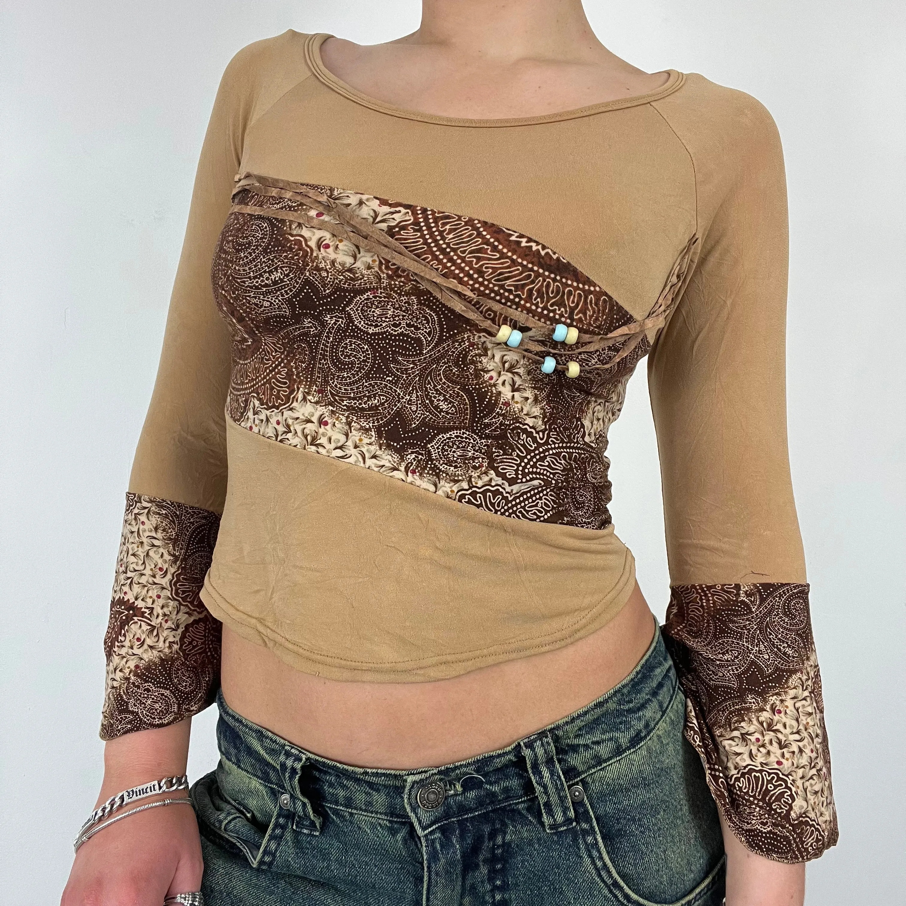 00s paisley beaded long sleeve top - Size S