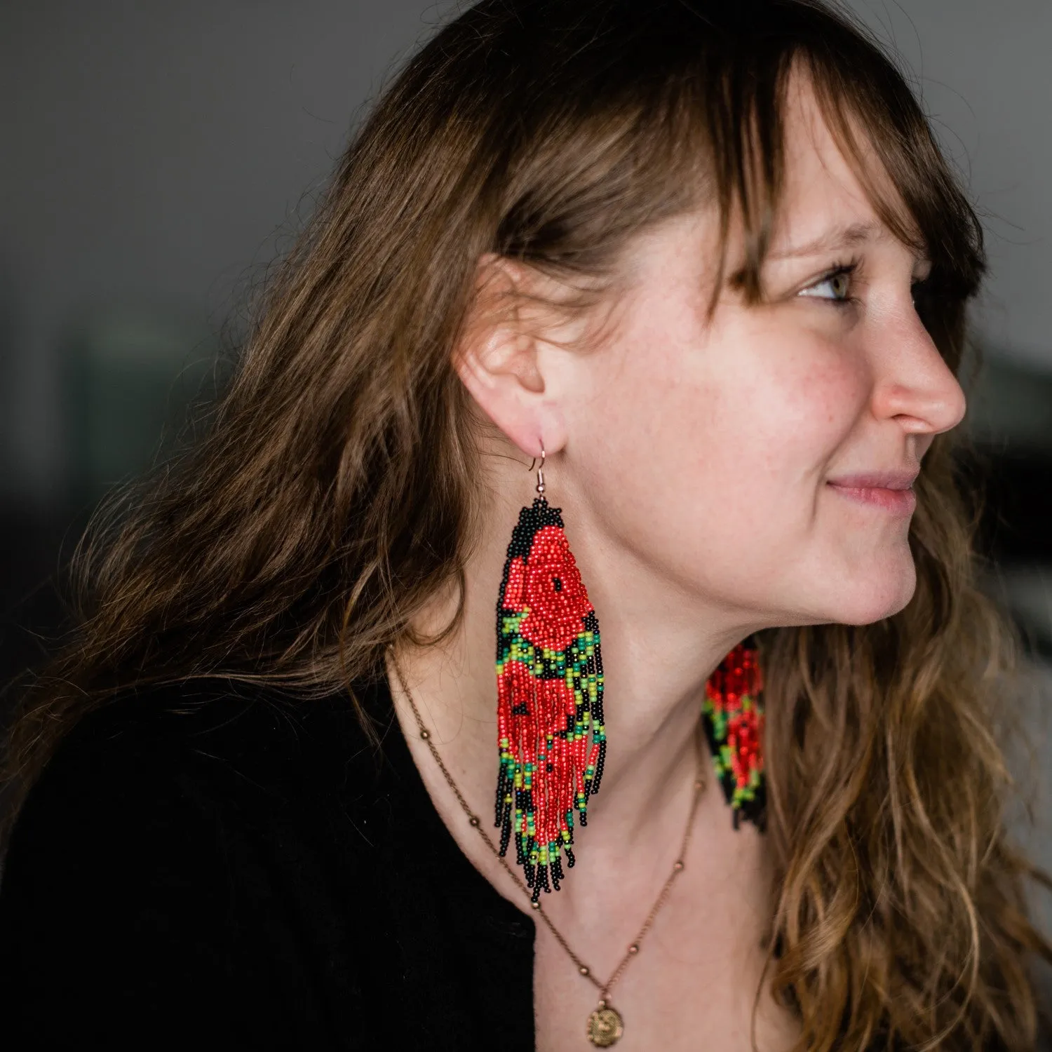 Beaded Rose Earrings
