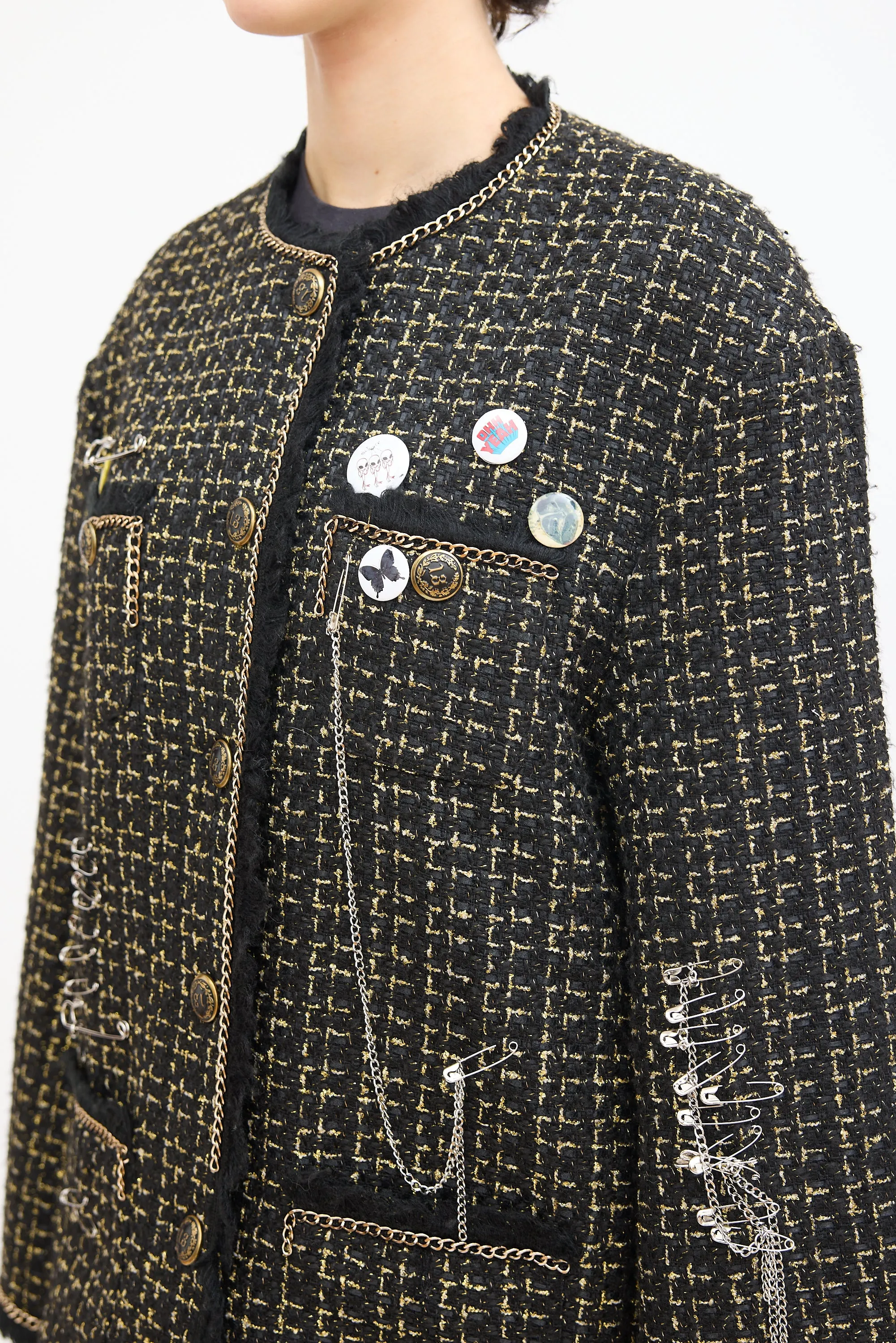 Black & Gold Tweed Slouch Jacket