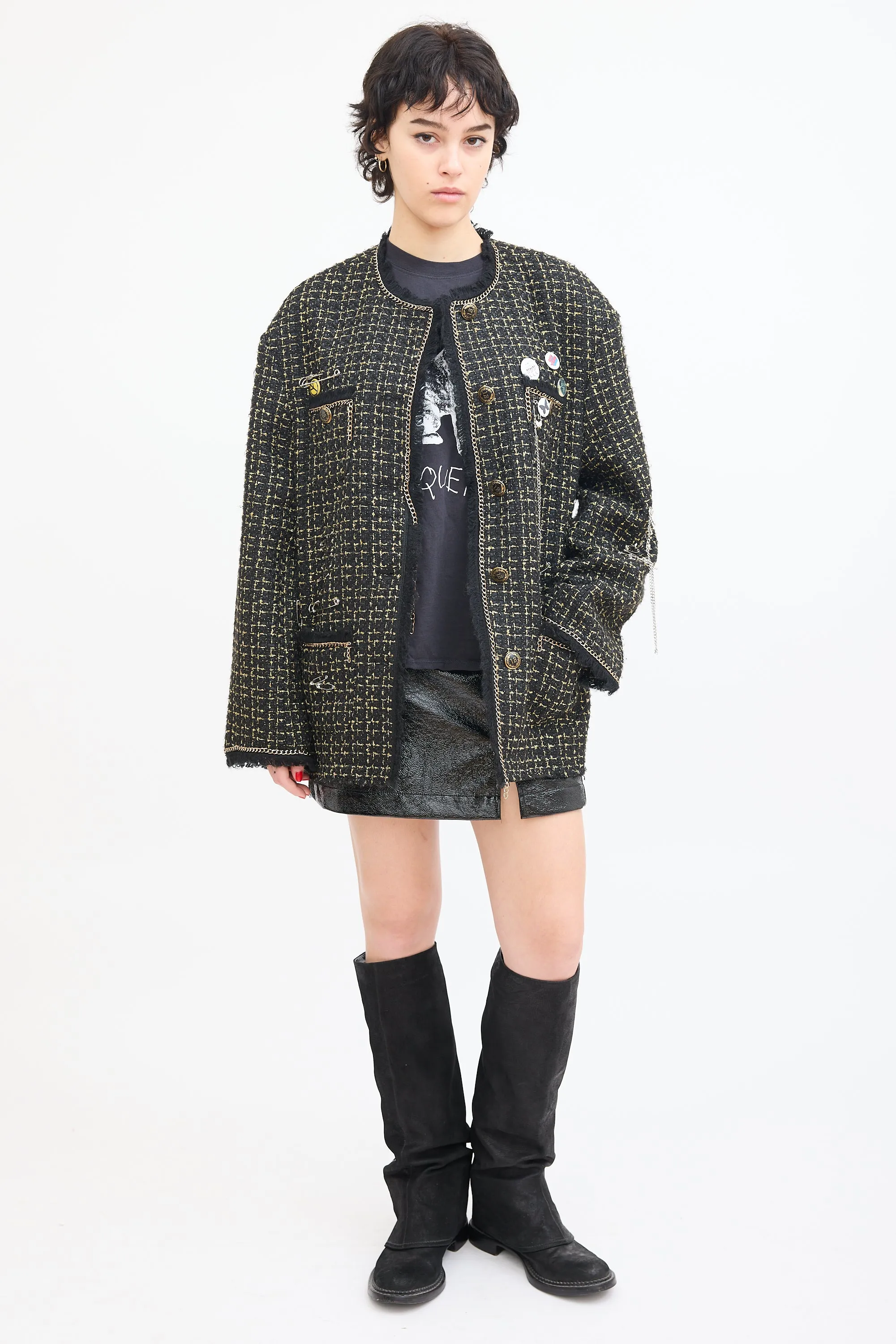 Black & Gold Tweed Slouch Jacket