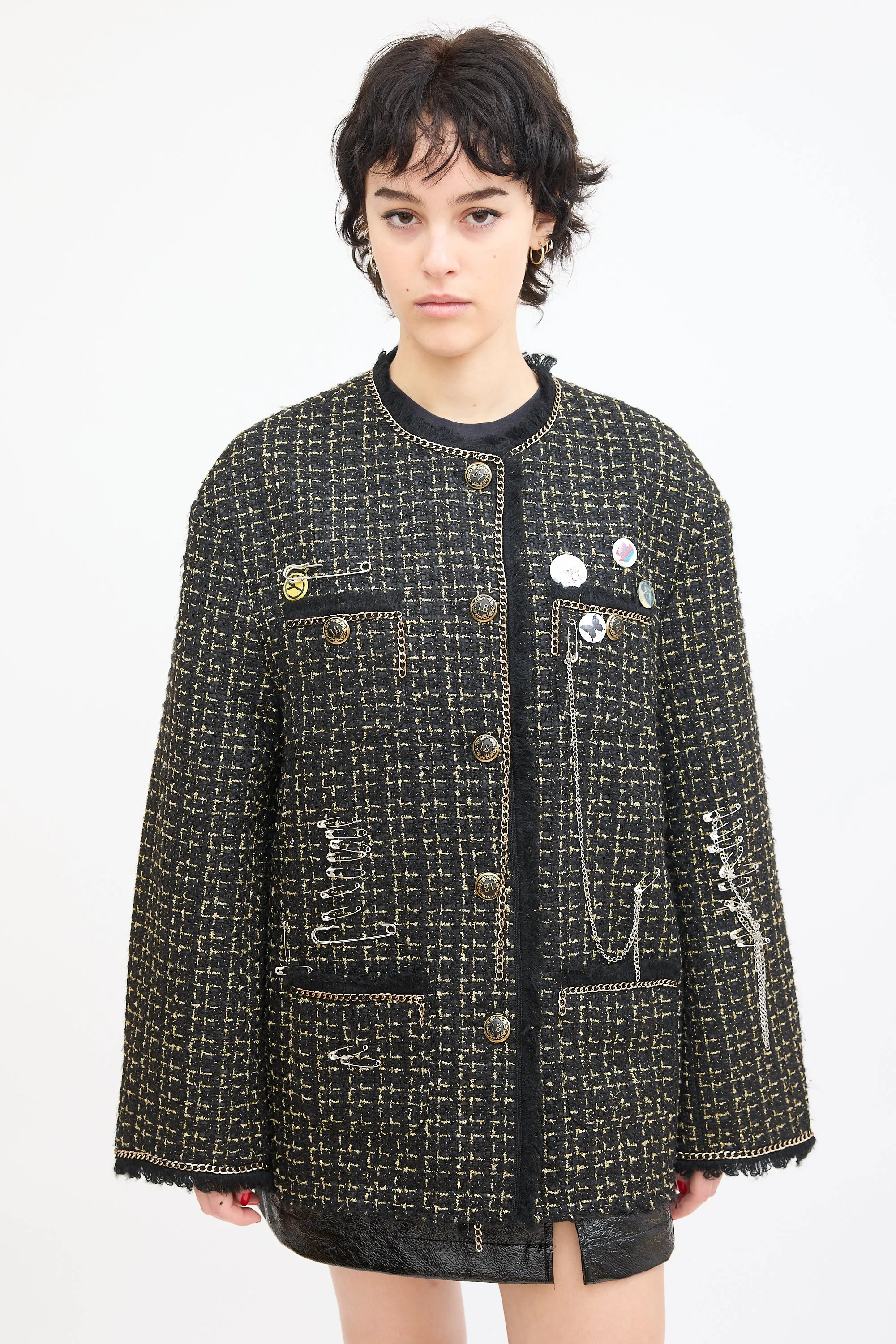 Black & Gold Tweed Slouch Jacket