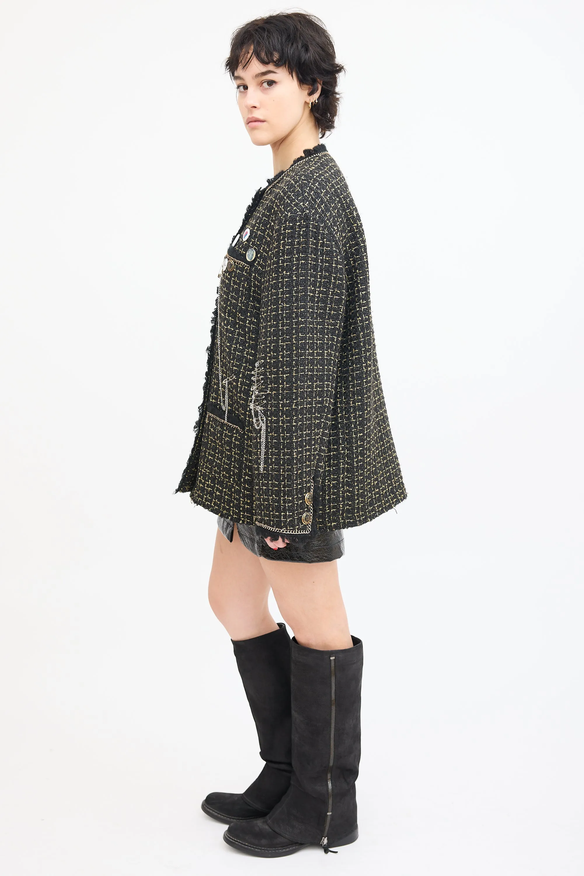 Black & Gold Tweed Slouch Jacket