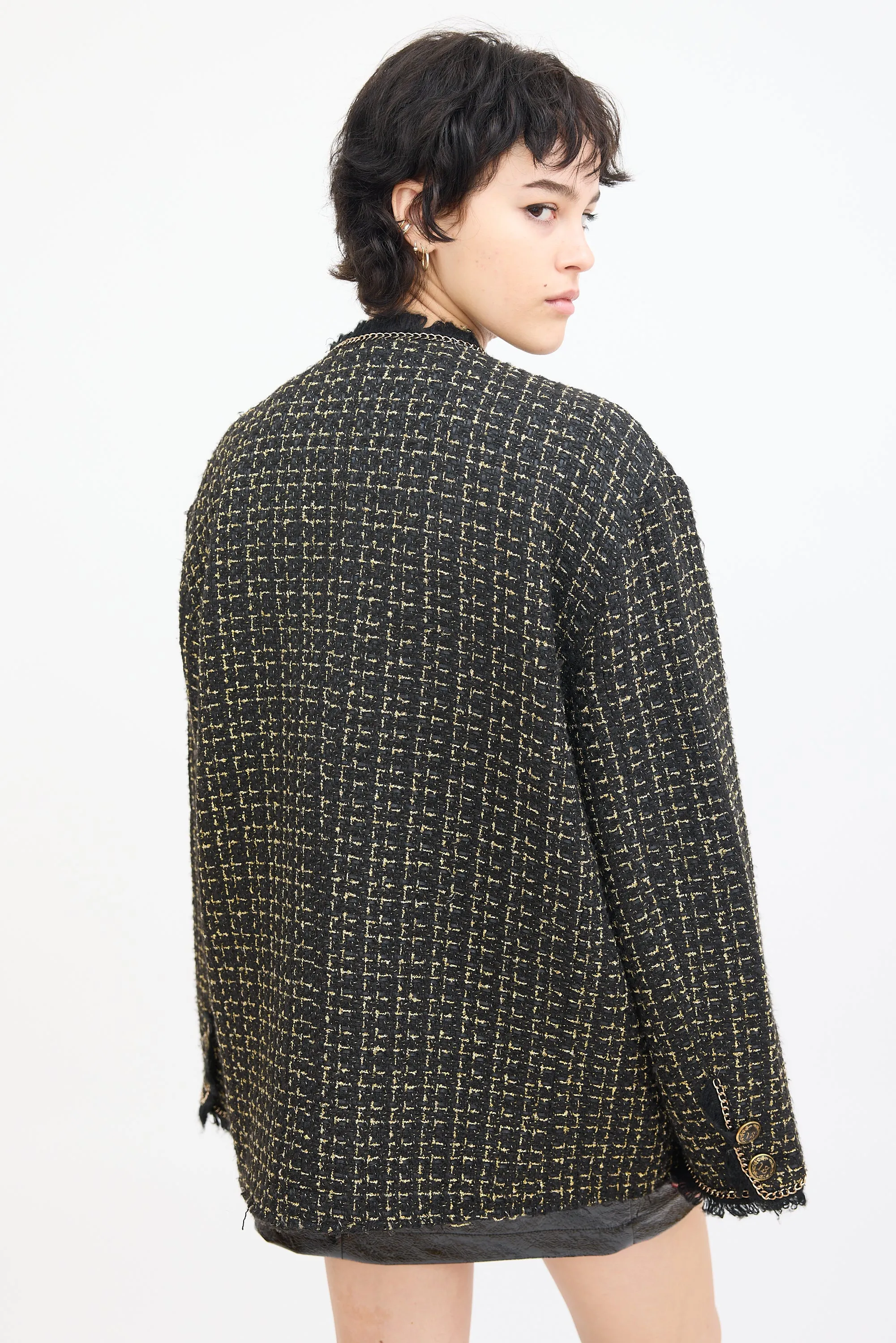 Black & Gold Tweed Slouch Jacket