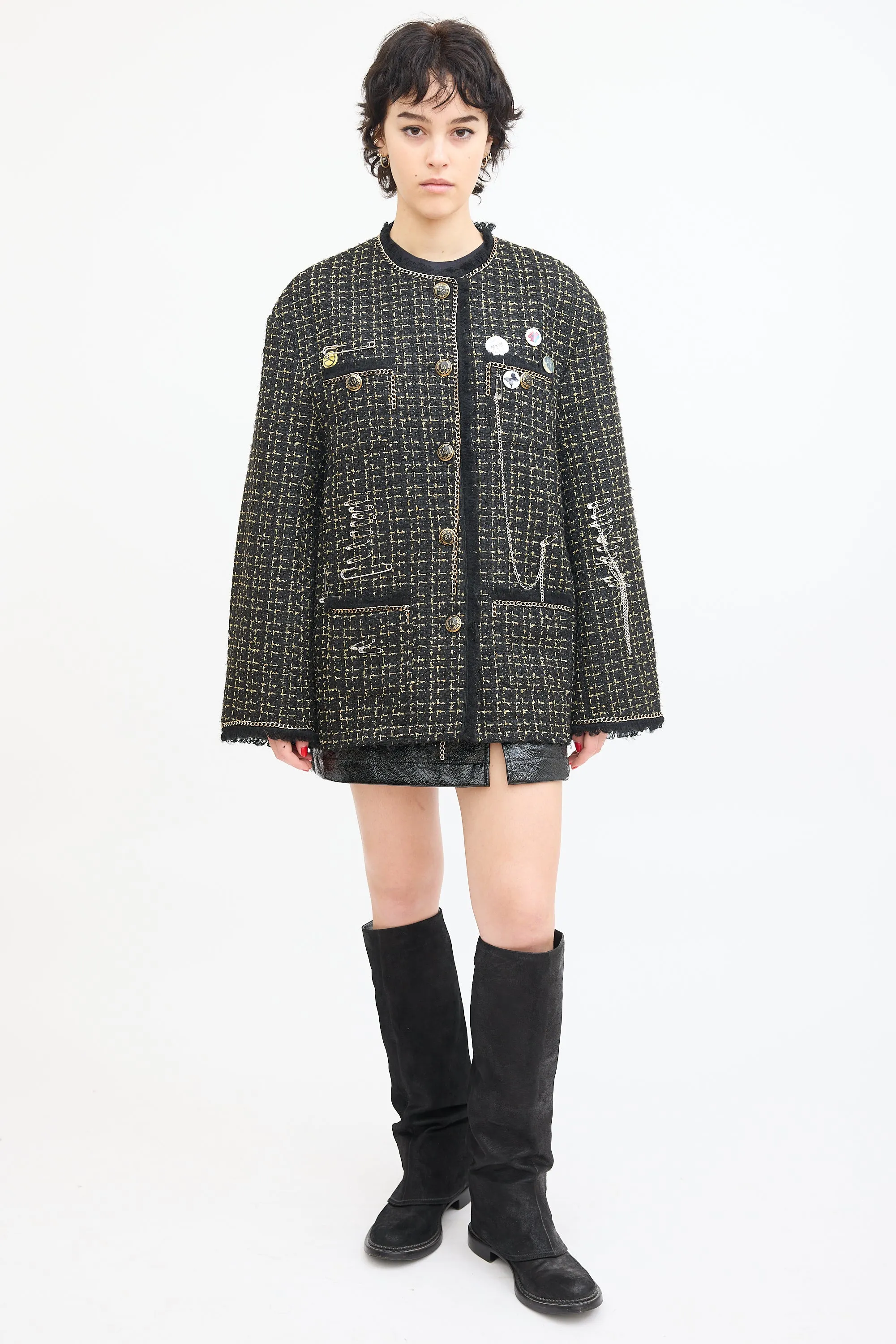 Black & Gold Tweed Slouch Jacket