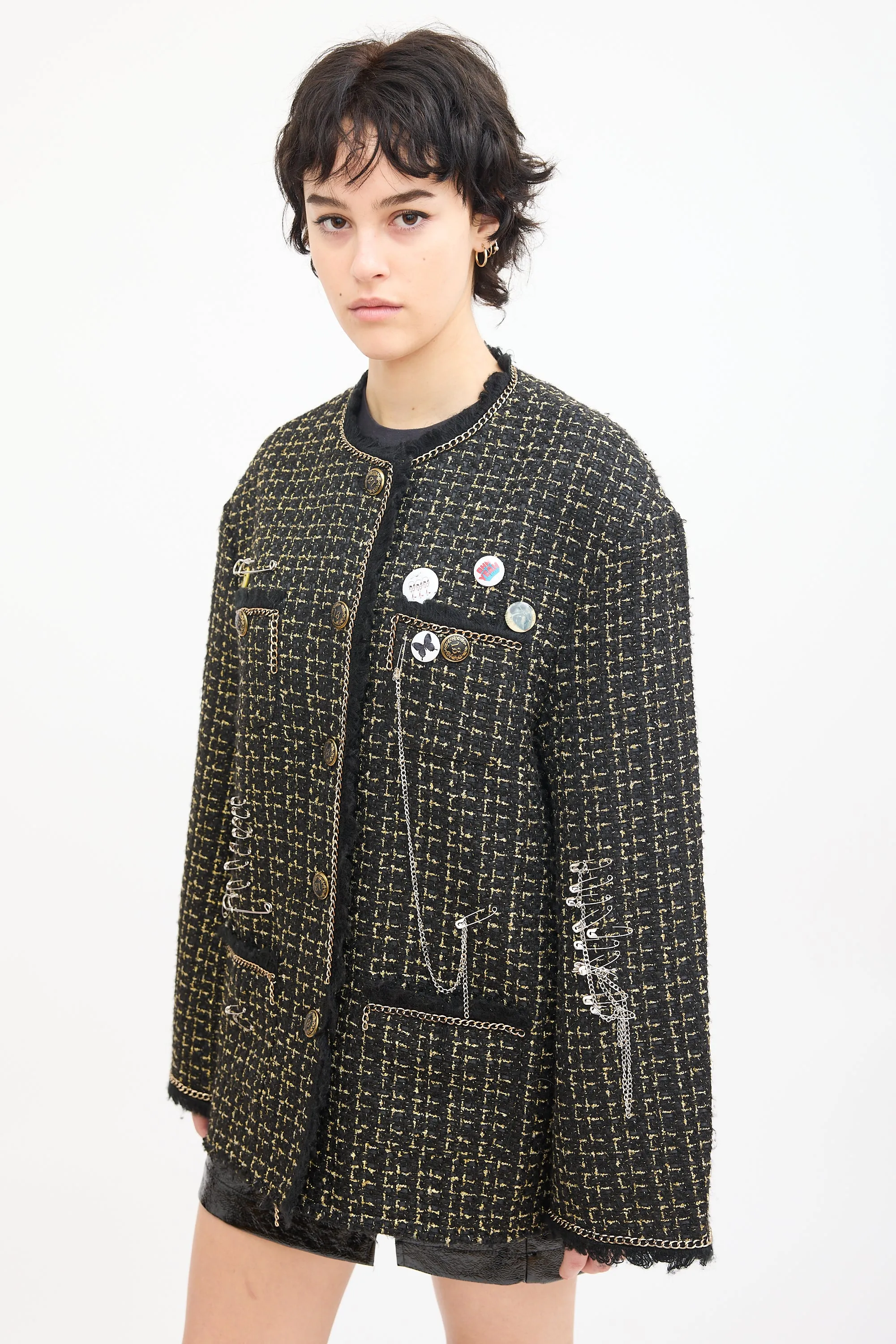 Black & Gold Tweed Slouch Jacket