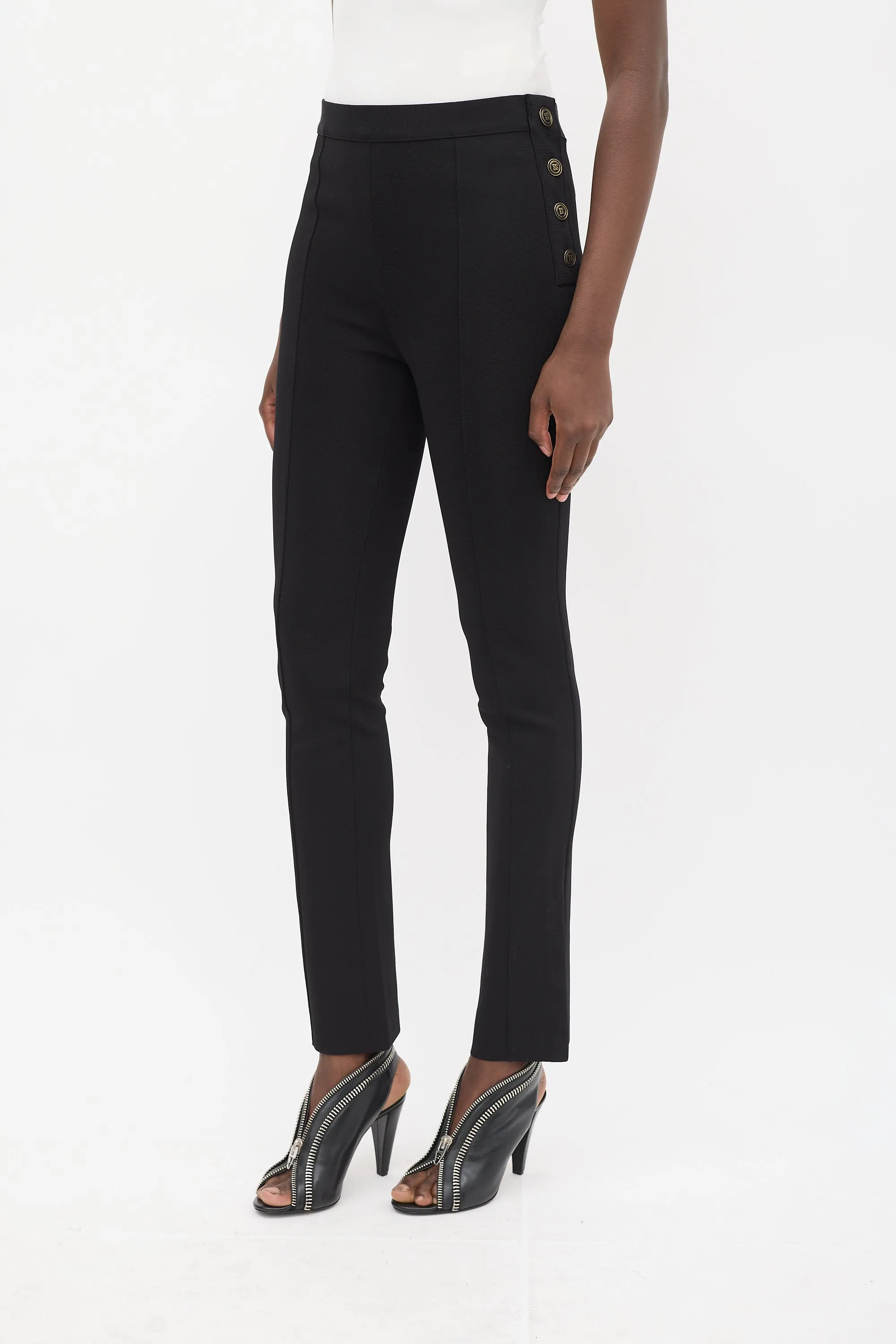 Black Button Up Pintuck Slim Trouser