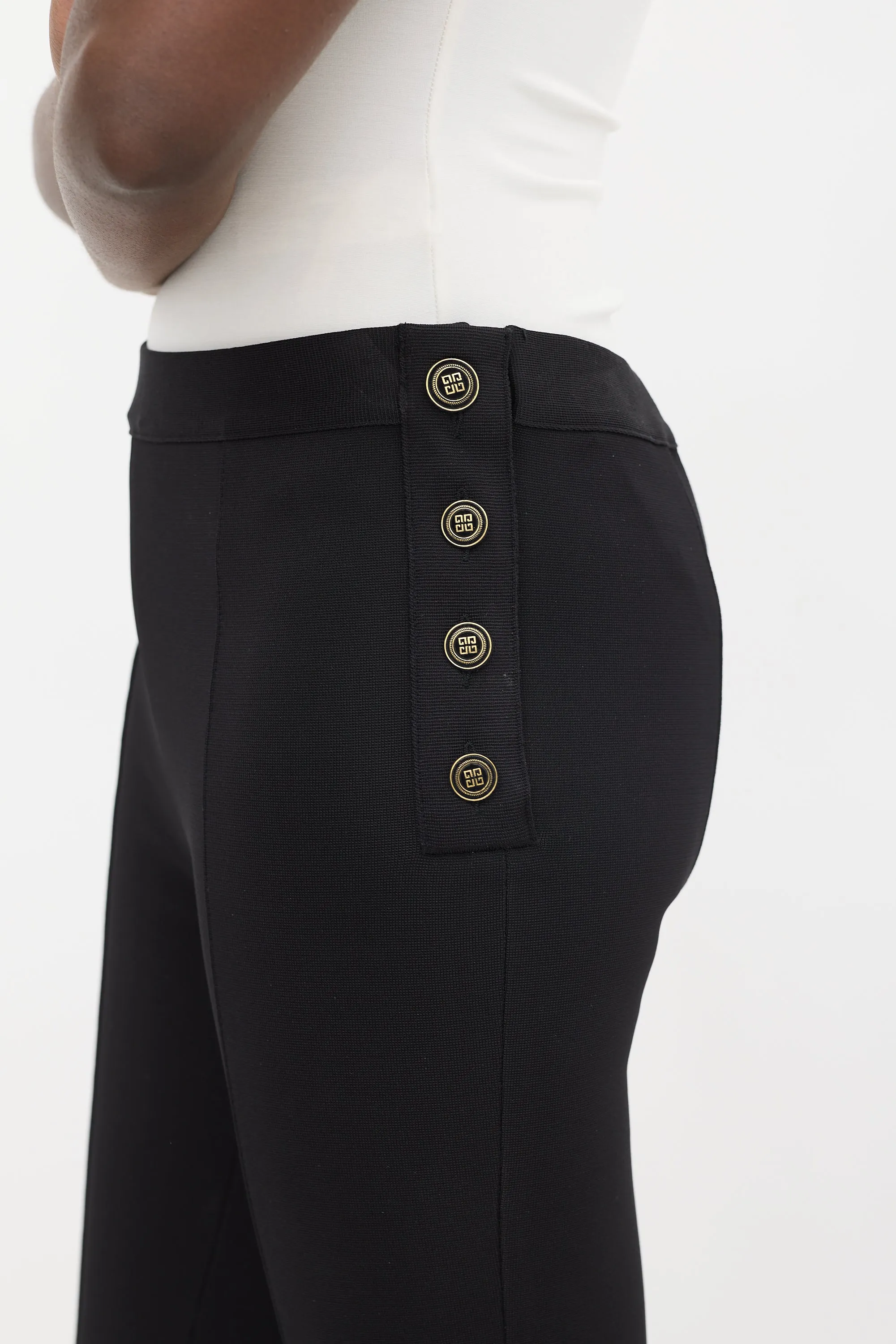 Black Button Up Pintuck Slim Trouser