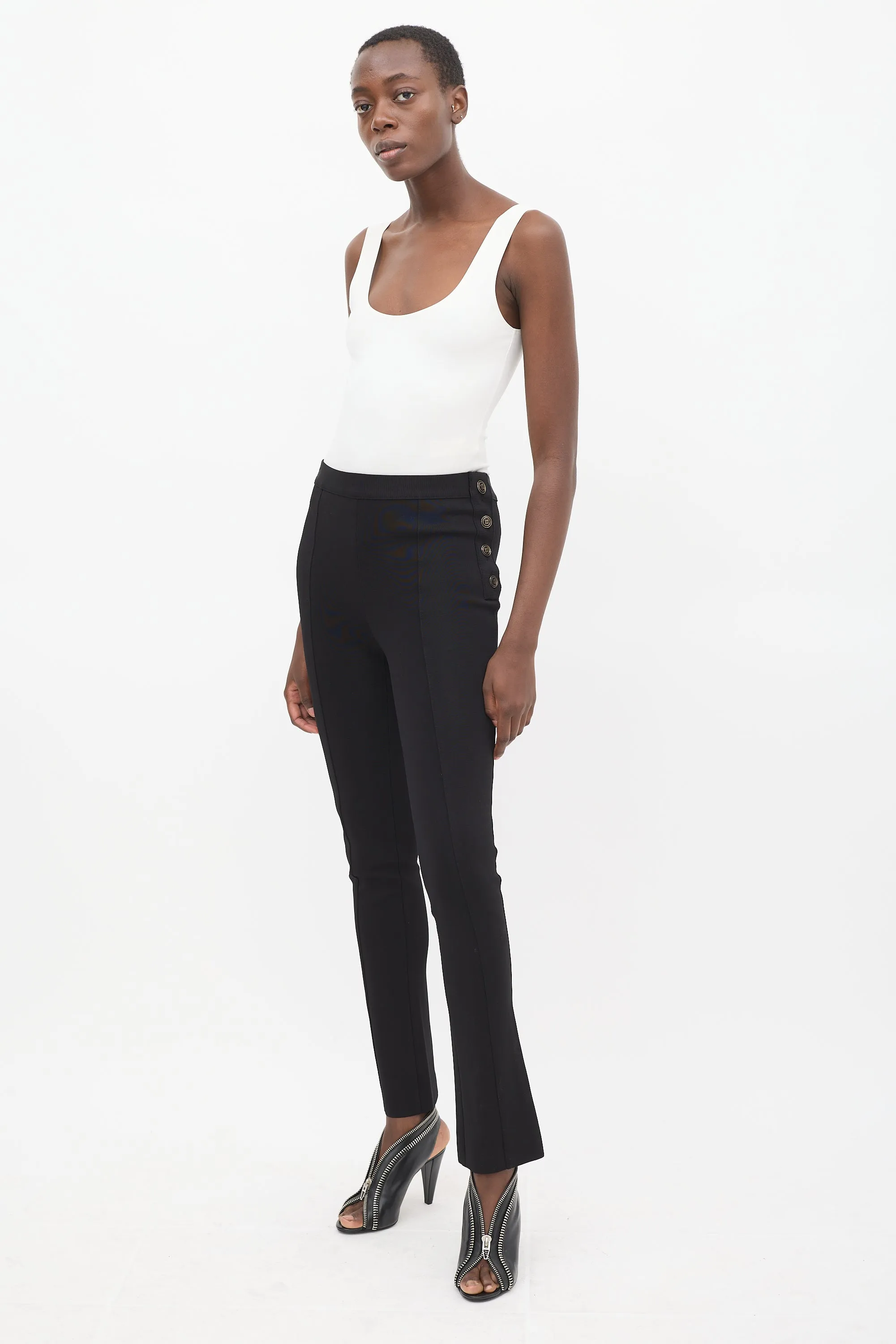 Black Button Up Pintuck Slim Trouser