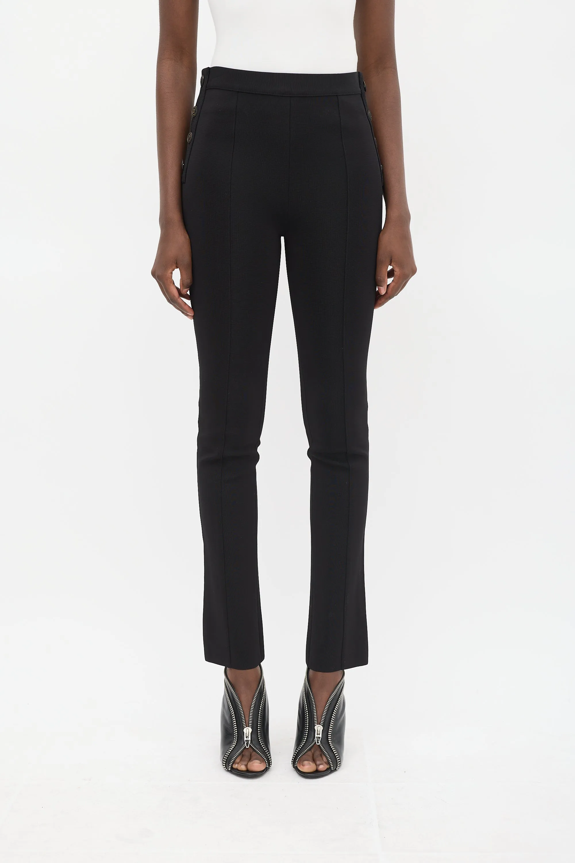 Black Button Up Pintuck Slim Trouser