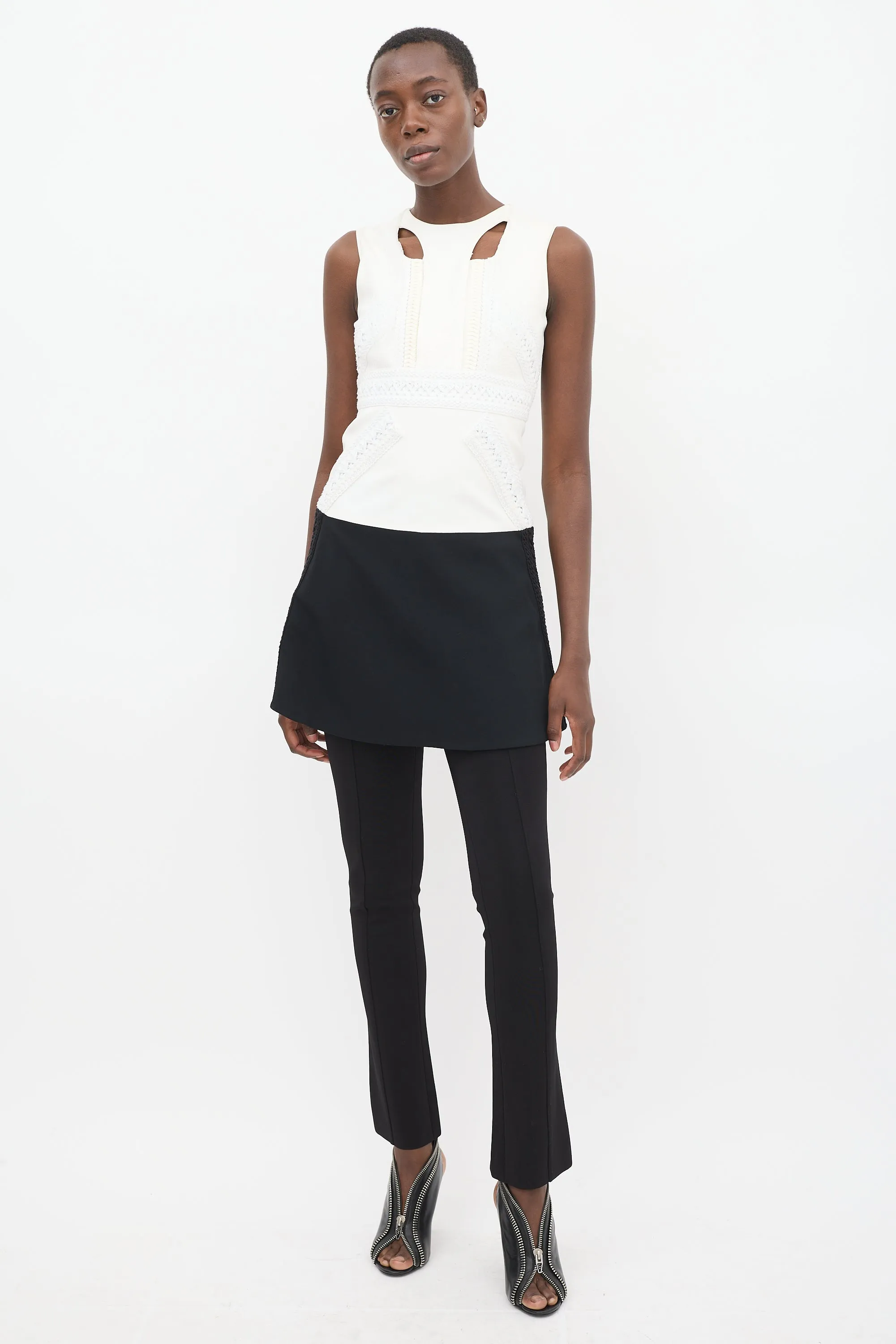Black Button Up Pintuck Slim Trouser