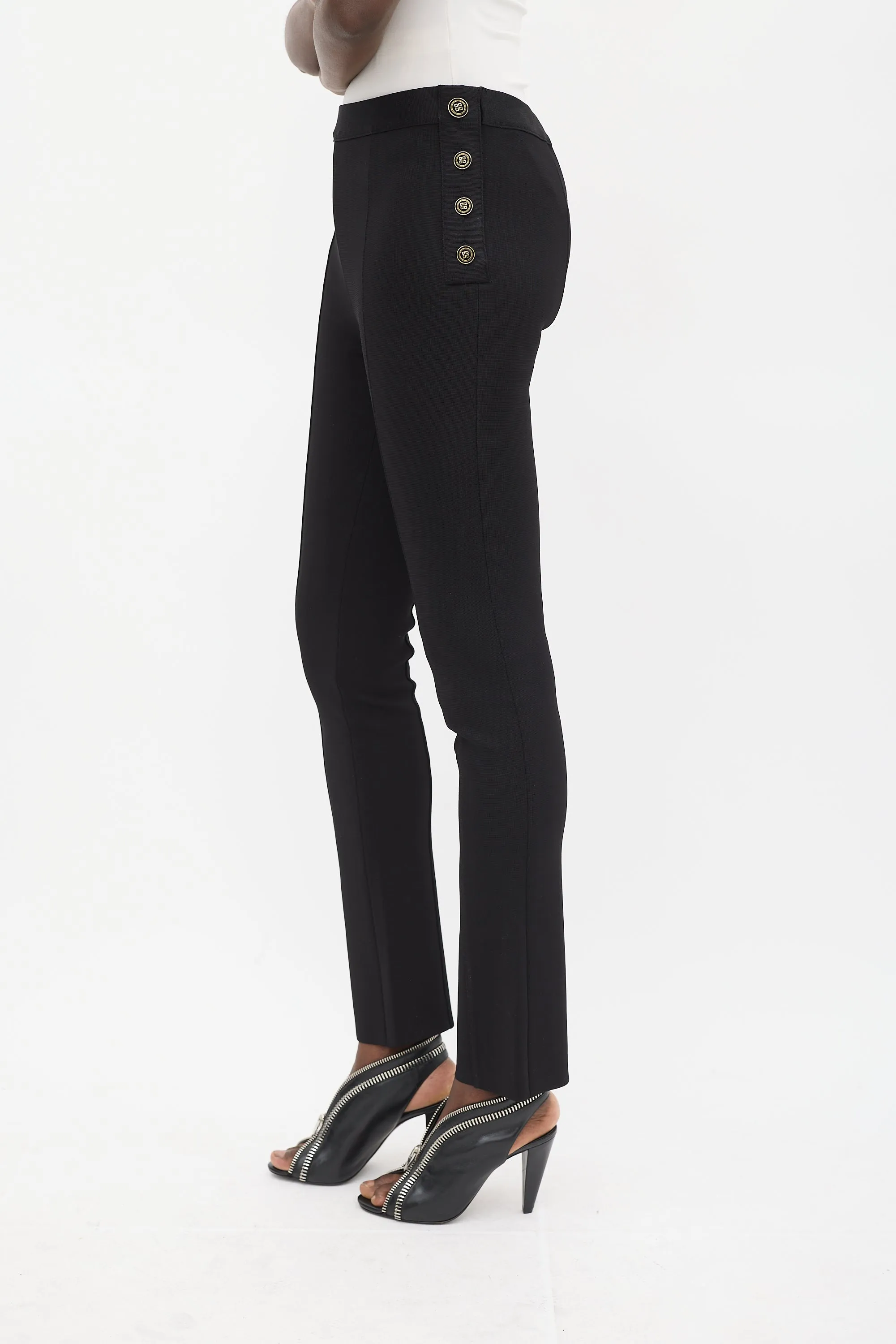 Black Button Up Pintuck Slim Trouser