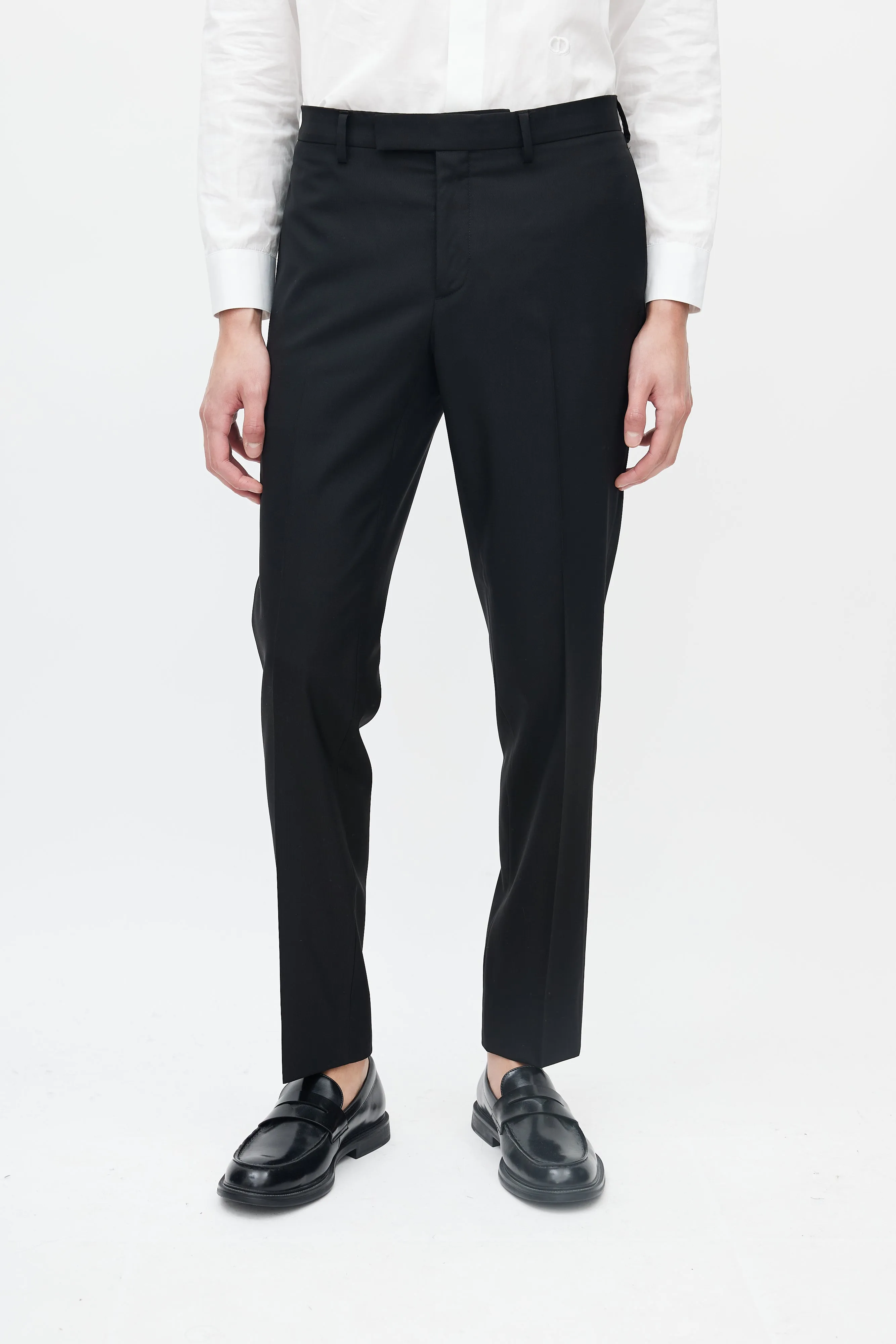 Black Wool Slim Cut Trousers