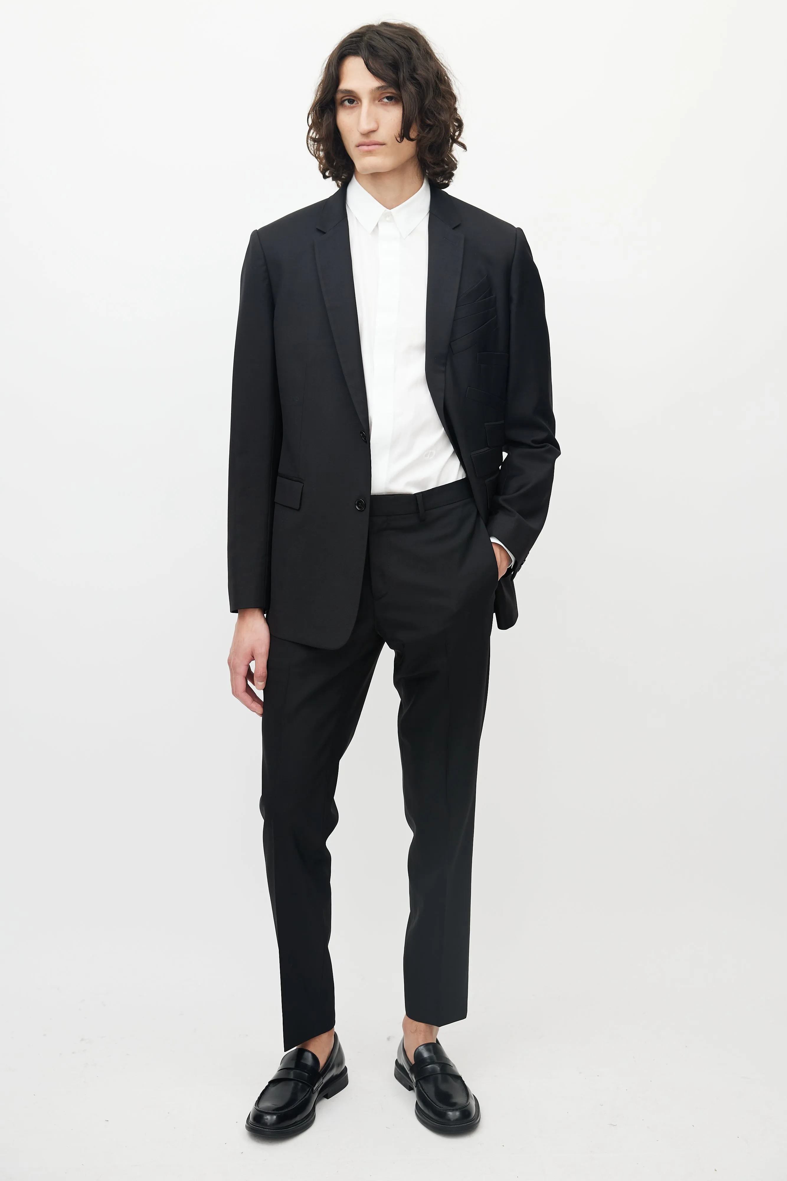 Black Wool Slim Cut Trousers