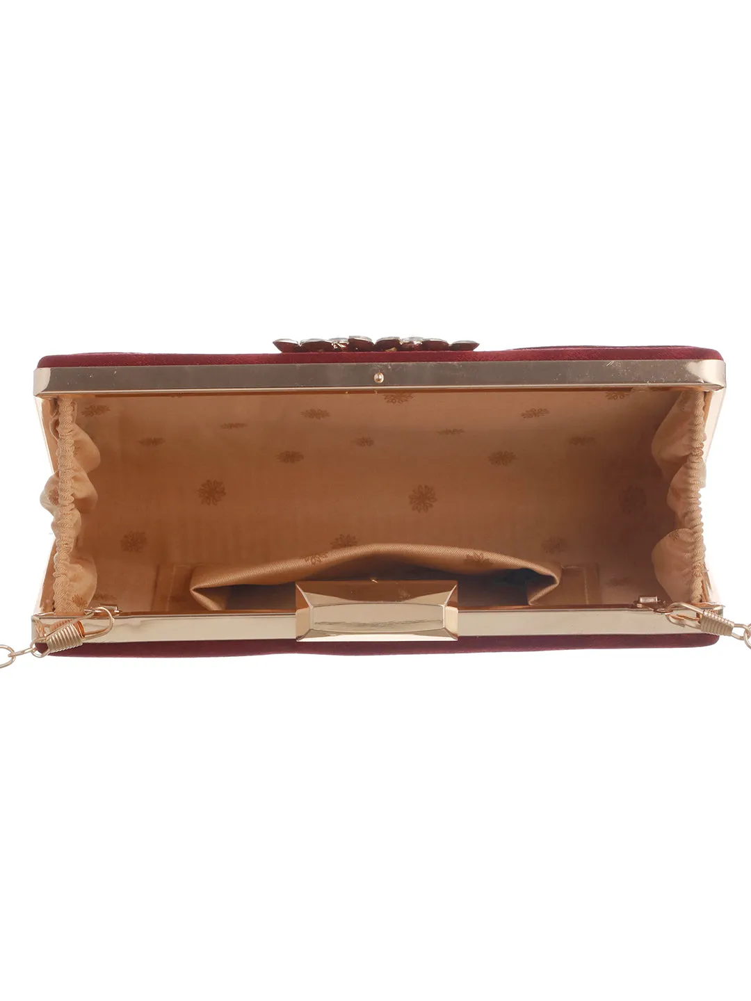 Bow-some Floral Studded Golden Shimmer Clutch
