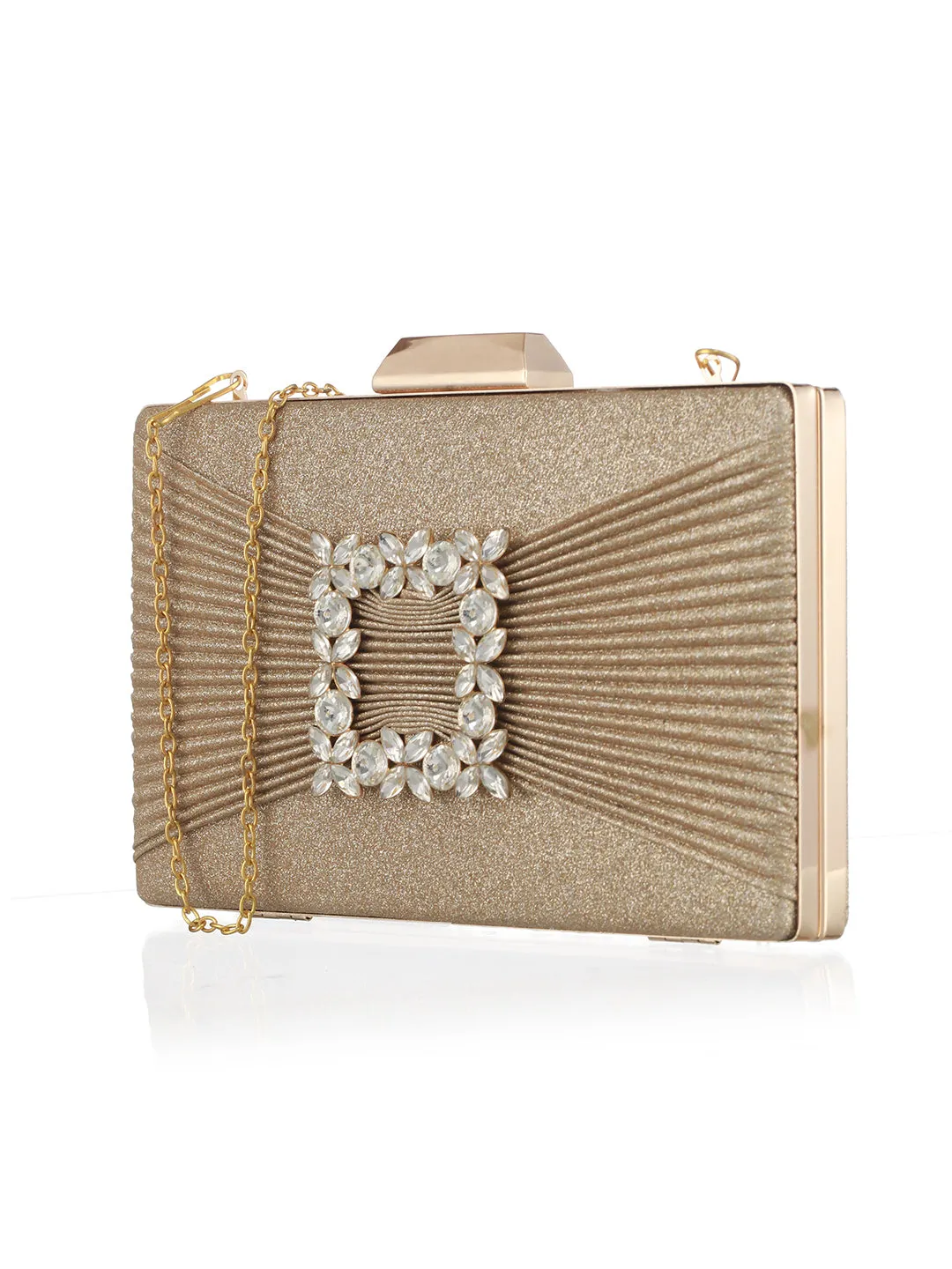 Bow-some Floral Studded Golden Shimmer Clutch