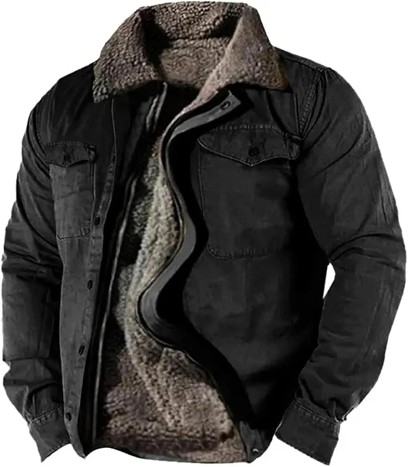 evzosrz Mens Wool Coat Thicken Heavyweight Sherpa Fleece Lined Outwear Lapel Classic Casual Winter Warm Thermal Shirt Jackets