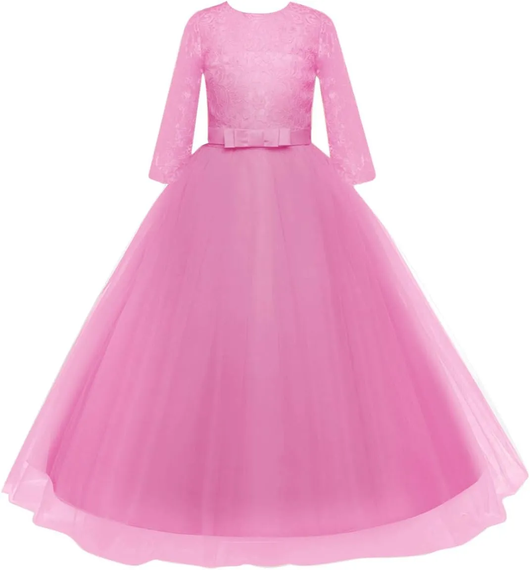 Flower Girls Vintage Lace 3/4 Sleeve Bridesmaid Velvet Dress Princess Wedding Party Pageant Evening Formal Prom Ball Gown