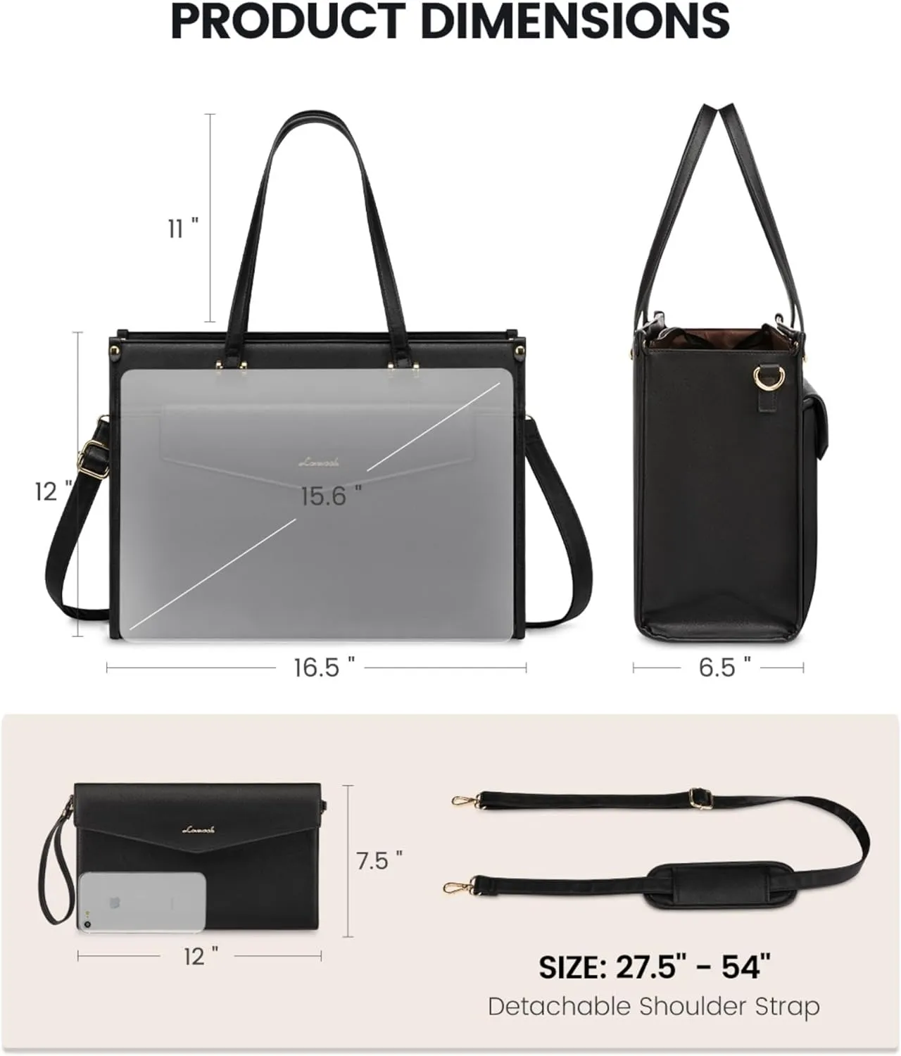 LOVEVOOK Laptop Tote Bag for Women, 15.6 inch 2-in-1 Professional Work Bag Business Briefcase with Clutch Purse, Waterproof Leather Computer Handbag for Teacher Office Travel