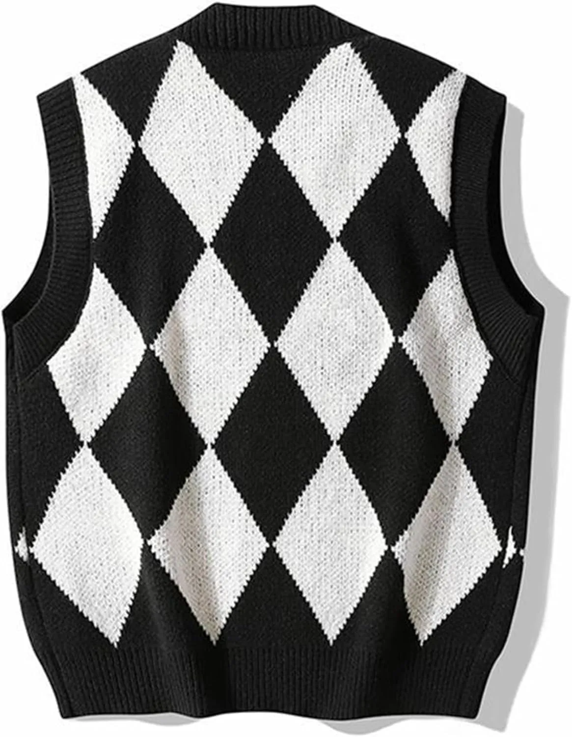 Men's Argyle Sweater Vest Button Down V Neck Sleeveless Fall Cardigan Casual Knitted Slim Fit Jumper Tops