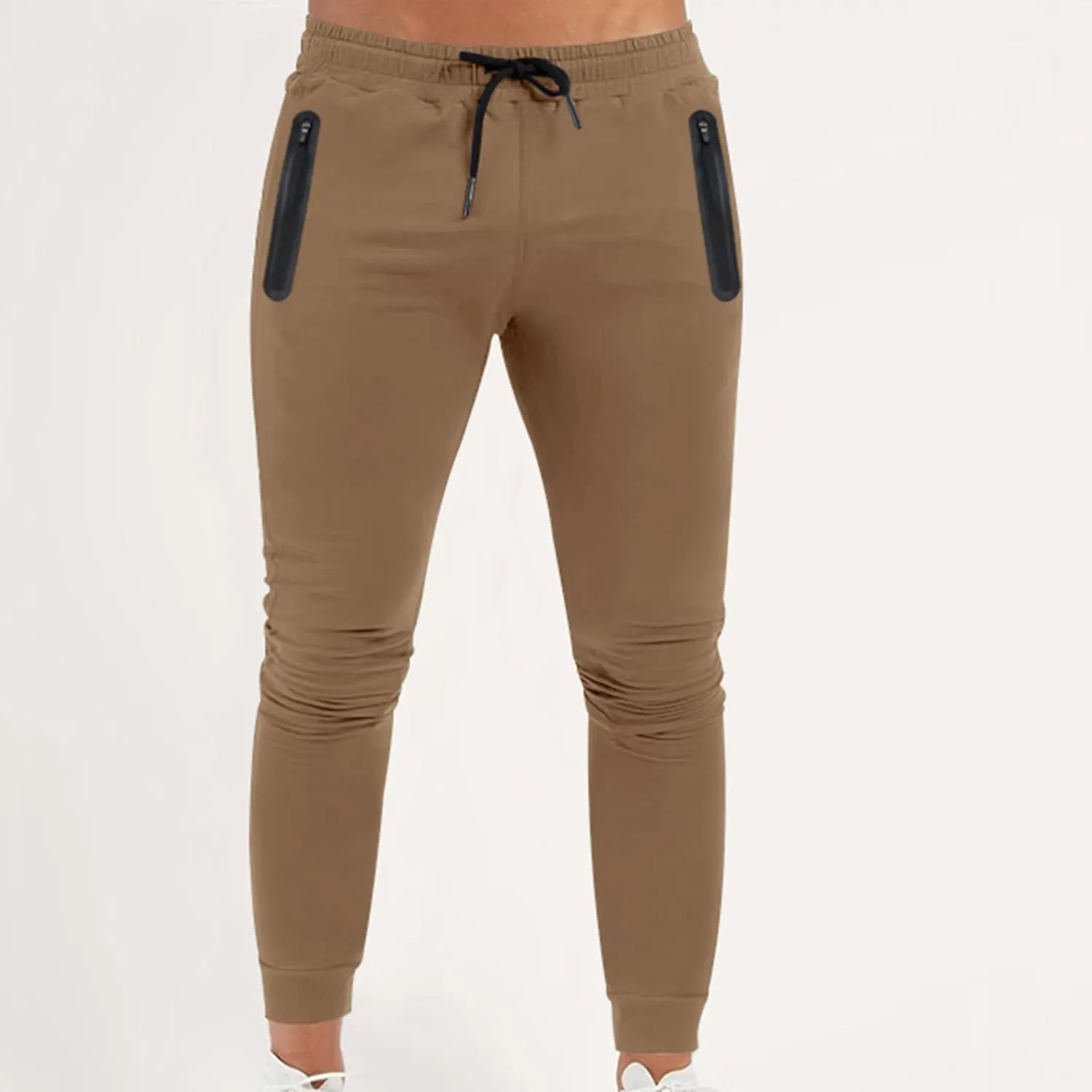 Mens Gym Jogger Pants Drawstring Stretch Workout Training Pants Slim Fit Bodybuilding Sweatpants with Zipper Pockets