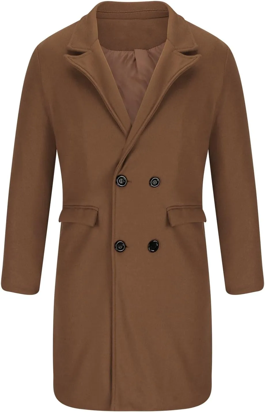 Men's Premium Wool Blend Double Breasted Mid Length Pea Coat Classic Winter Notched Lapel Long Sleeve Overcoats with Pockets