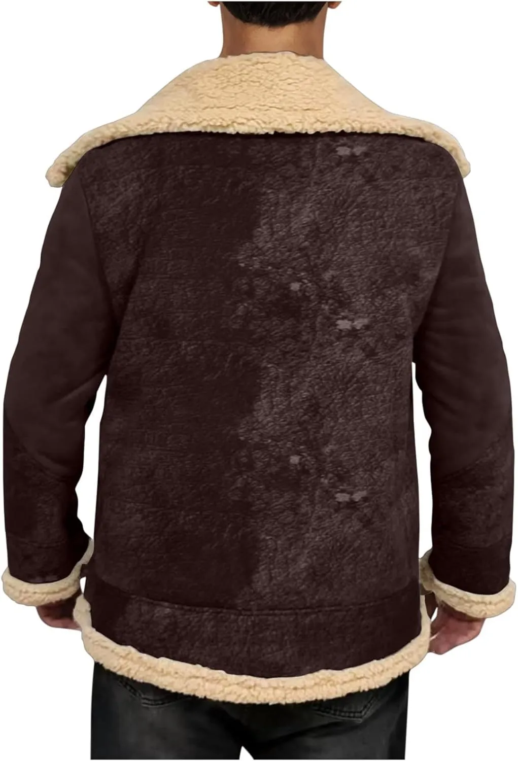Men's Vintage Faux Suede Jacket Plush Collar Coats Sherpa Fleece Lined Zip Up Motorcycle Jackets Coat Retro Tops