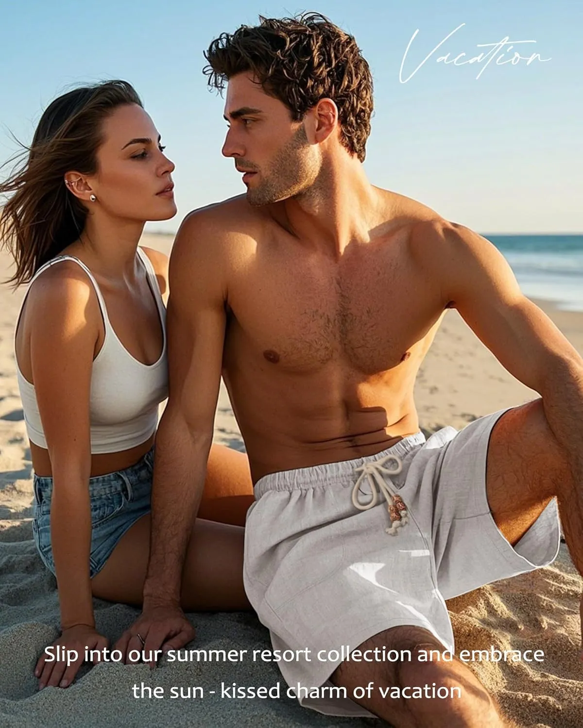 Neer 2 Pack Men's Linen Casual Shorts Elastic Waist Drawstring with Pockets Baggy Short Stretch Summer Athletic Beach Pants