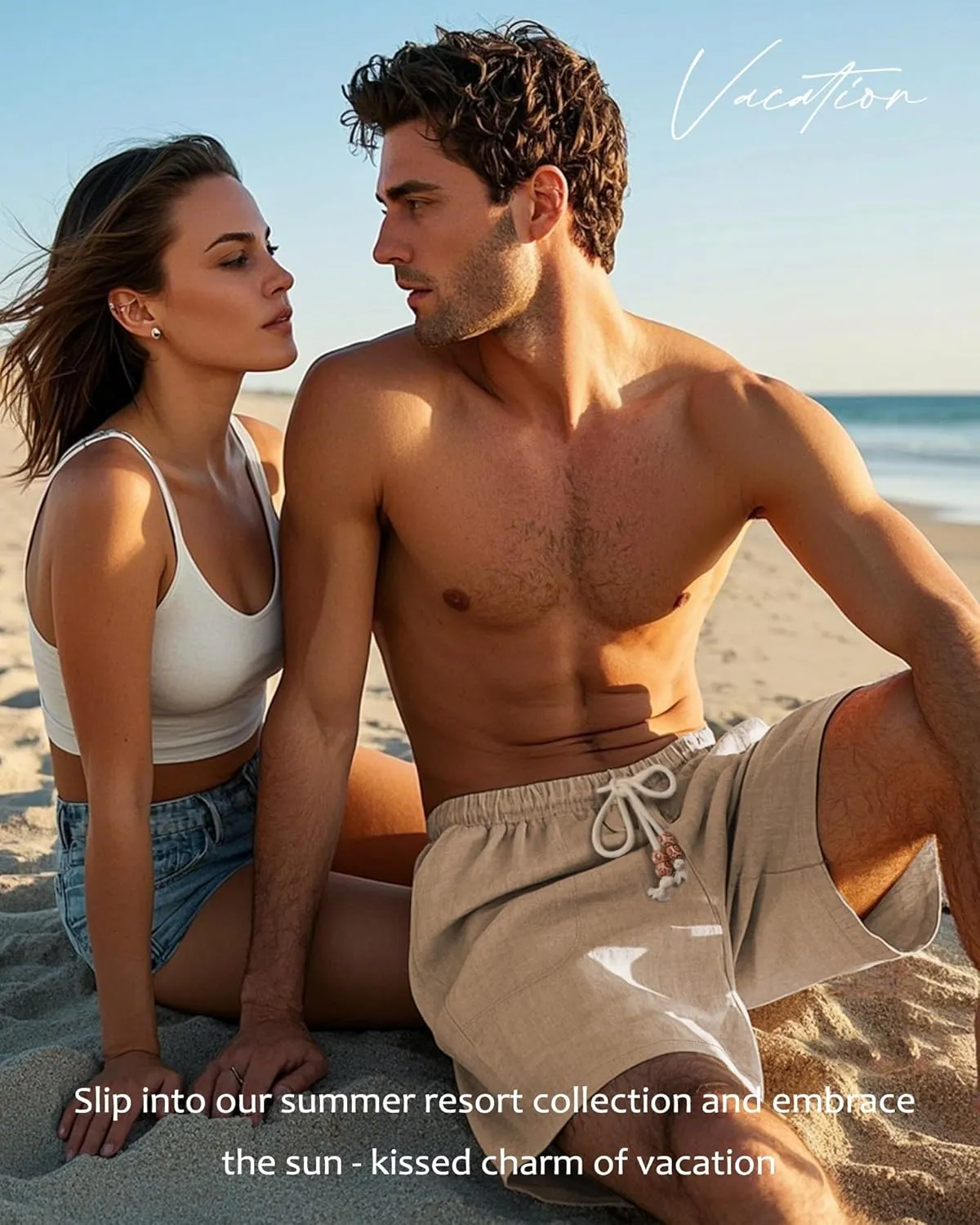 Neer 2 Pack Men's Linen Casual Shorts Elastic Waist Drawstring with Pockets Baggy Short Stretch Summer Athletic Beach Pants