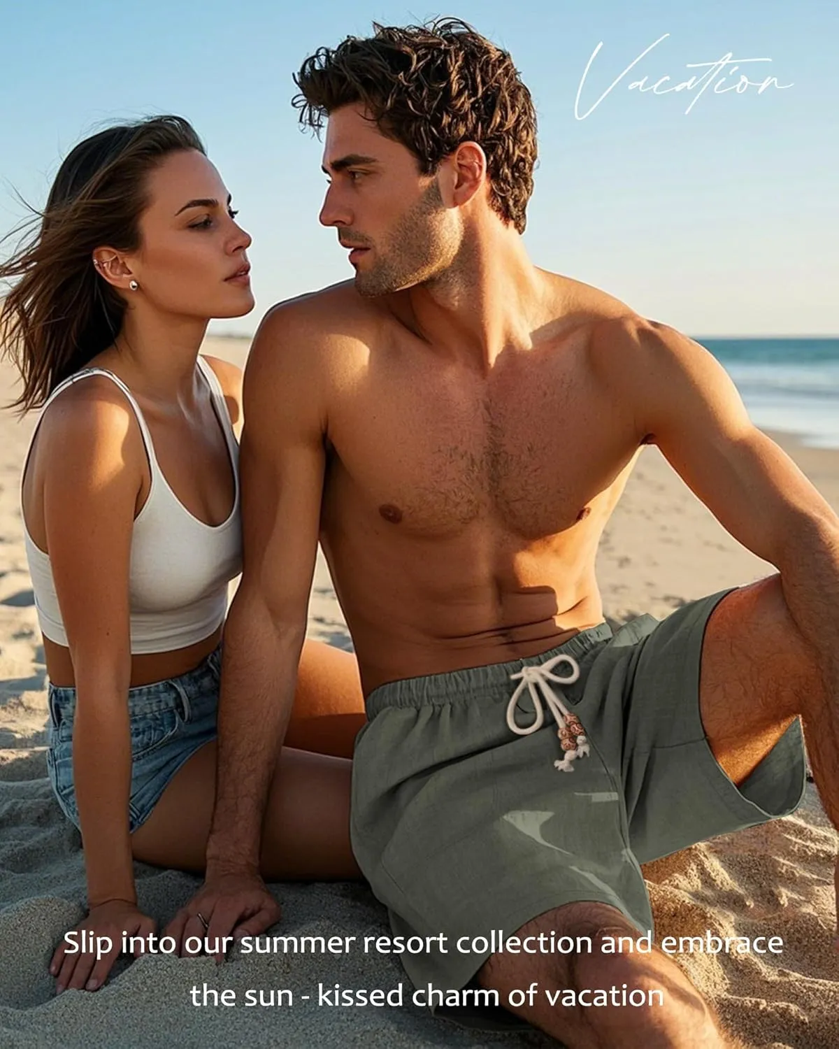 Neer 2 Pack Men's Linen Casual Shorts Elastic Waist Drawstring with Pockets Baggy Short Stretch Summer Athletic Beach Pants