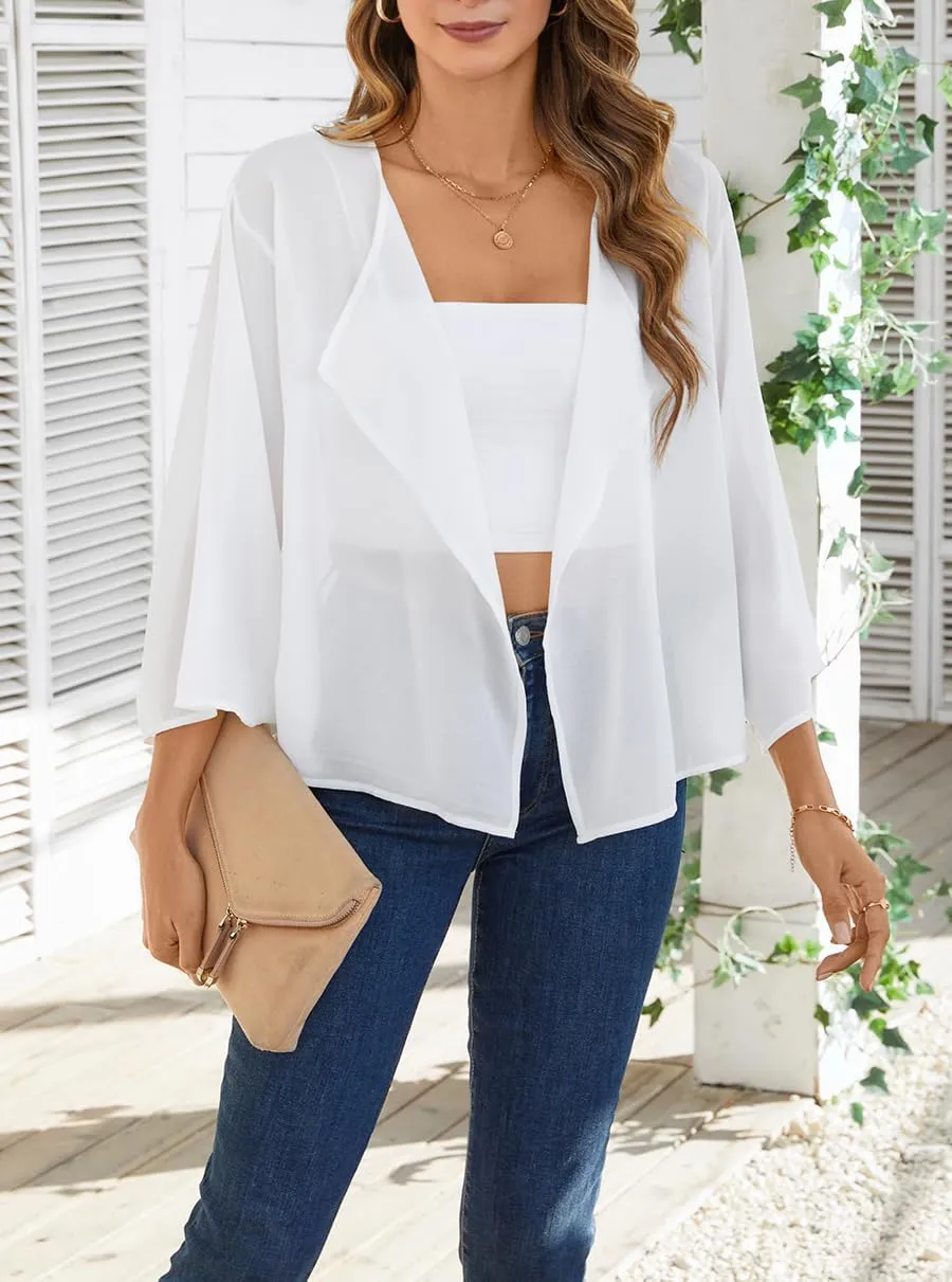 olrain Women Summer Tops 3/4 Chiffon Kimono Cardigans Short Shrugs Cusual Loose Open Front Bolero Cape Cover Up