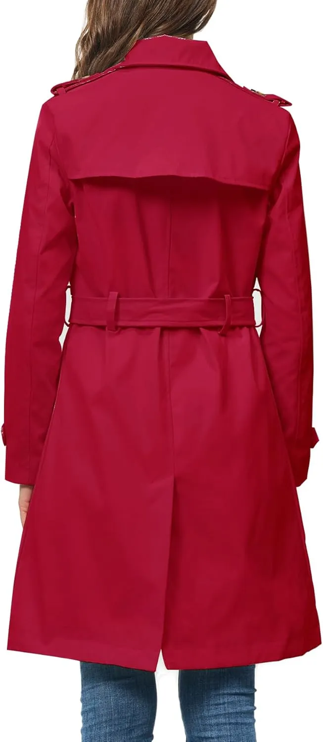 Rasujie Women's Trench Coat Double Breasted Classic Lapel Overcoat Belted Jacket with Detachable Hood
