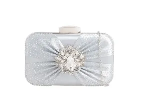 Silver Satin & Diamante Hard Clutch Bag