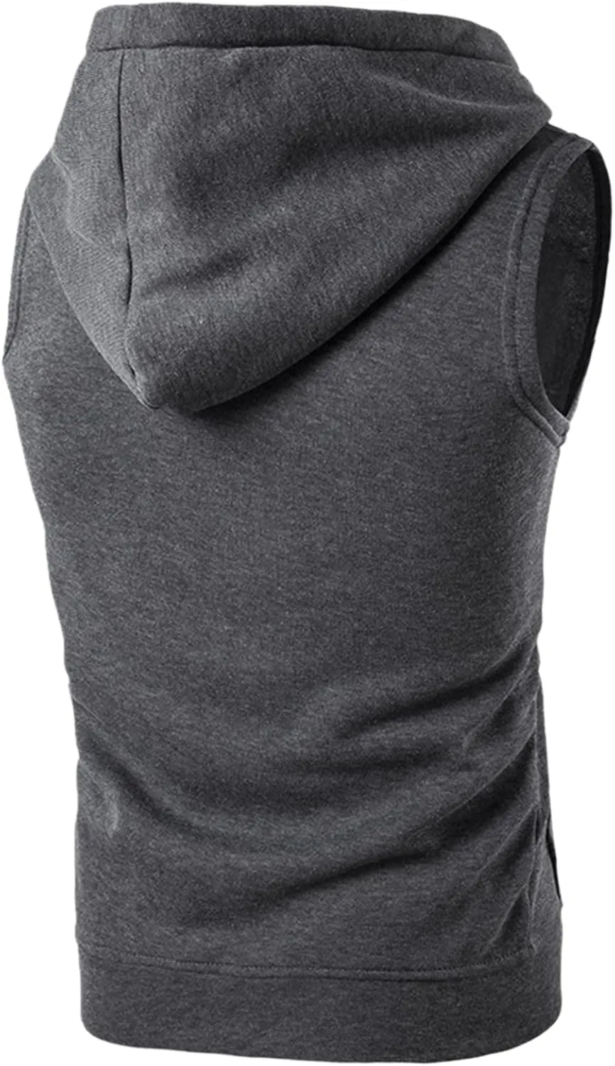 Sleeveless Hoodies for Men Cotton Zipper Casual Summer Workout Gym Muscle Lightweight Athletic Hooded Tank Top Vests
