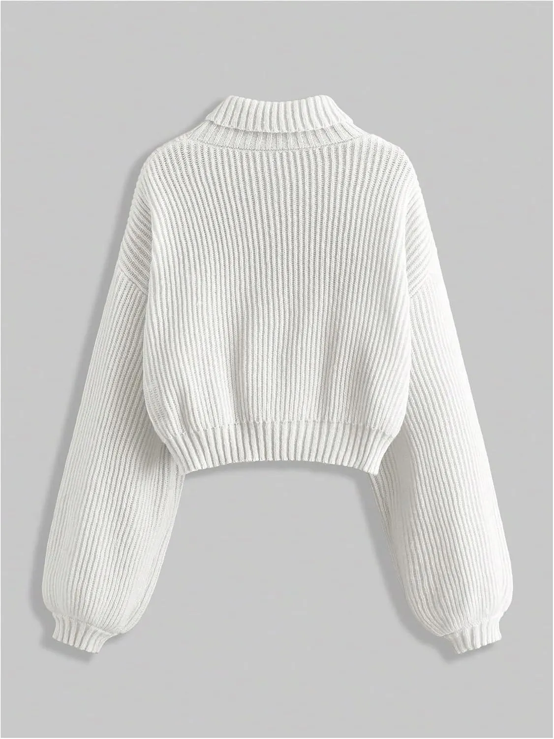 Women's Floral Embroidered Drop Shoulder Crop Sweaters Long Sleeve Turtleneck Knit Pullover