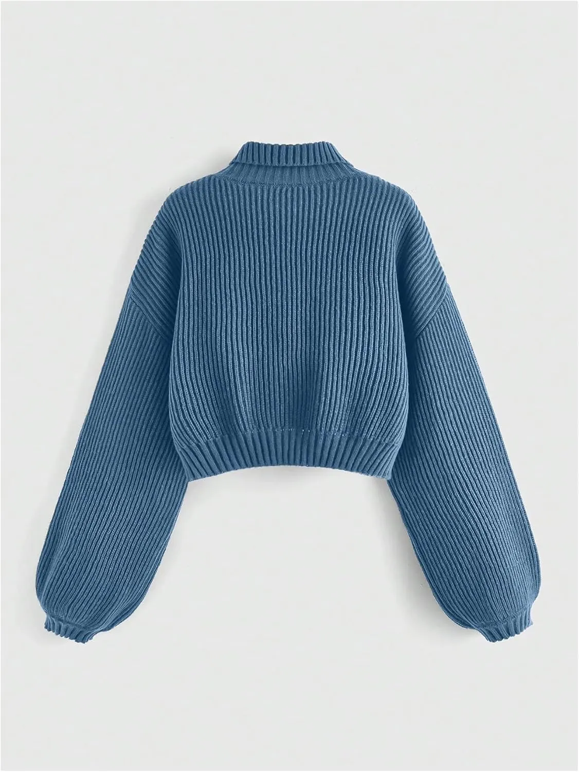 Women's Floral Embroidered Drop Shoulder Crop Sweaters Long Sleeve Turtleneck Knit Pullover