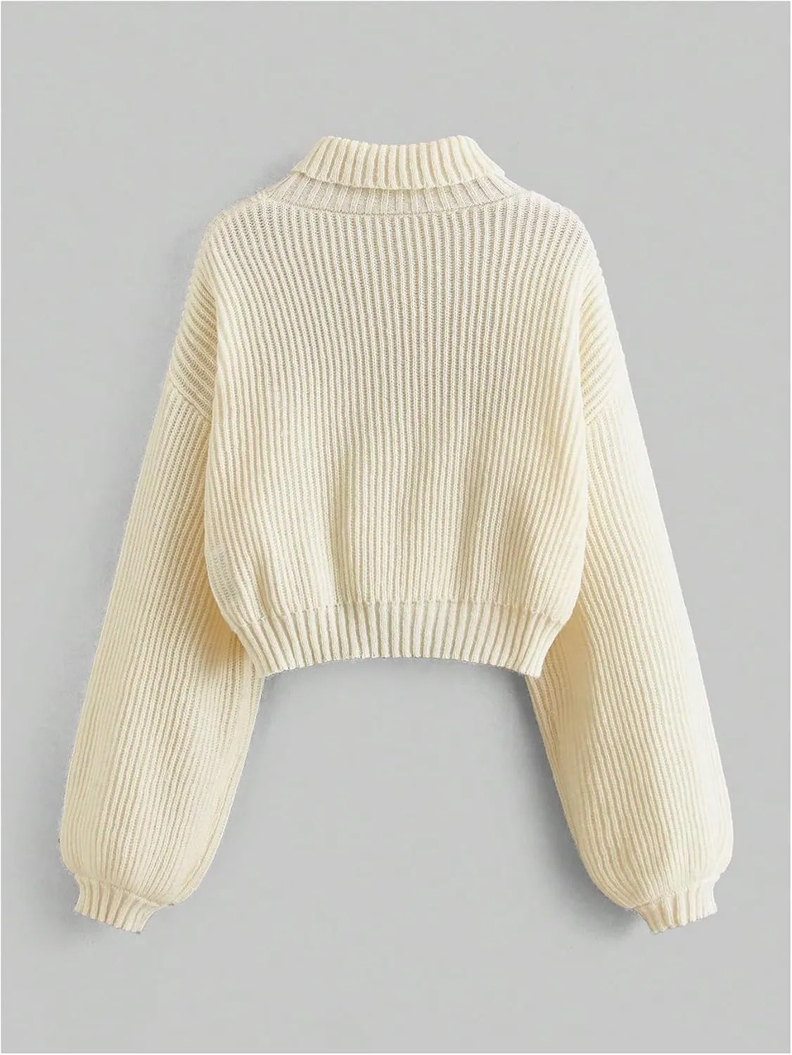 Women's Floral Embroidered Drop Shoulder Crop Sweaters Long Sleeve Turtleneck Knit Pullover