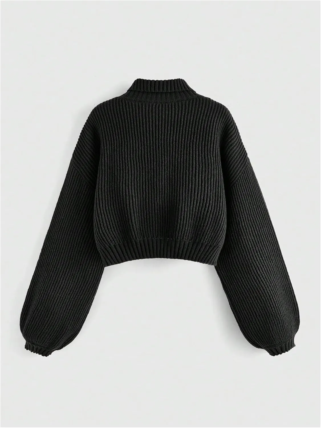 Women's Floral Embroidered Drop Shoulder Crop Sweaters Long Sleeve Turtleneck Knit Pullover