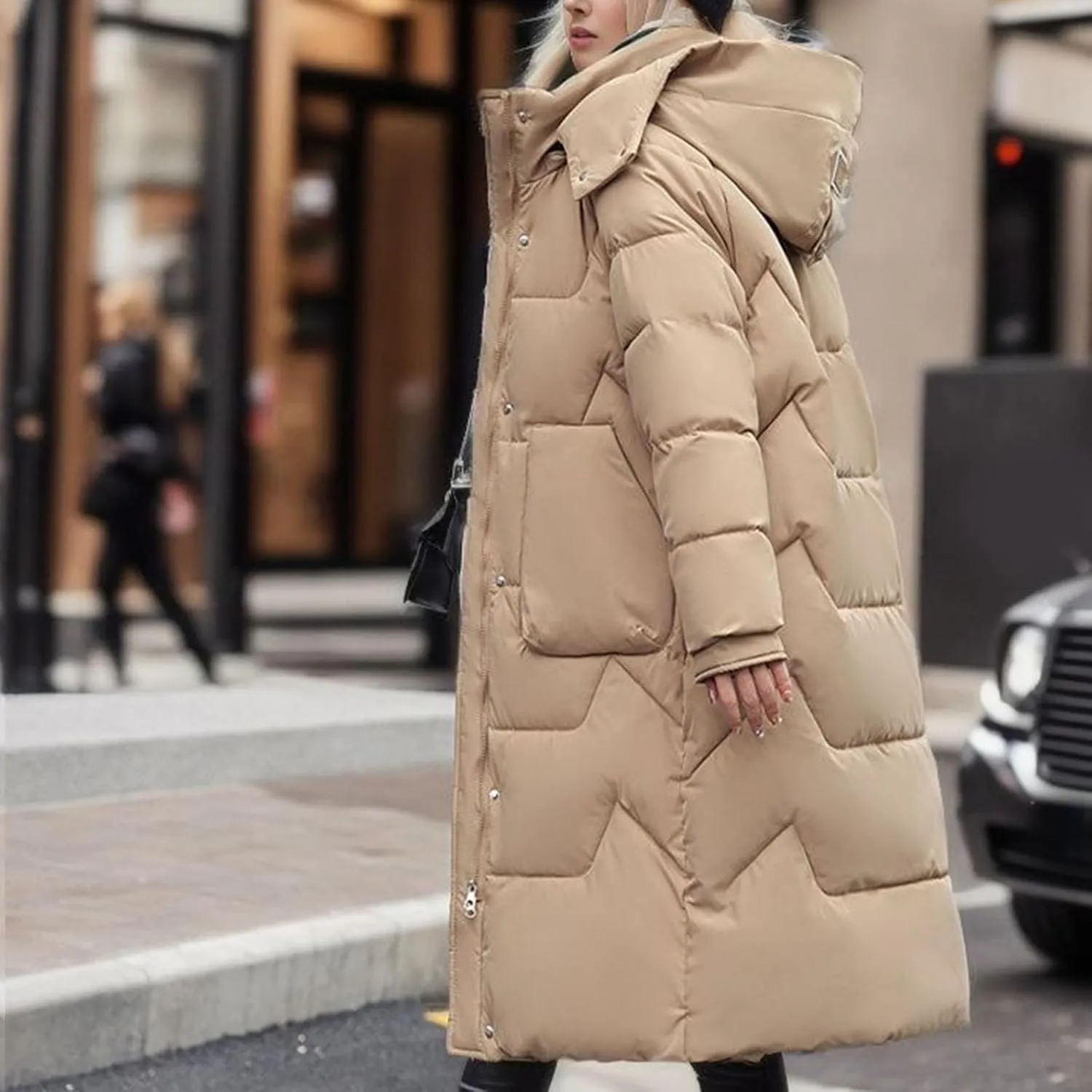 Women's Long Down Jacket Warm Winter Coat Hooded Puffer Jacket Thickened Outerwear Windproof Quilted Jackets Parka