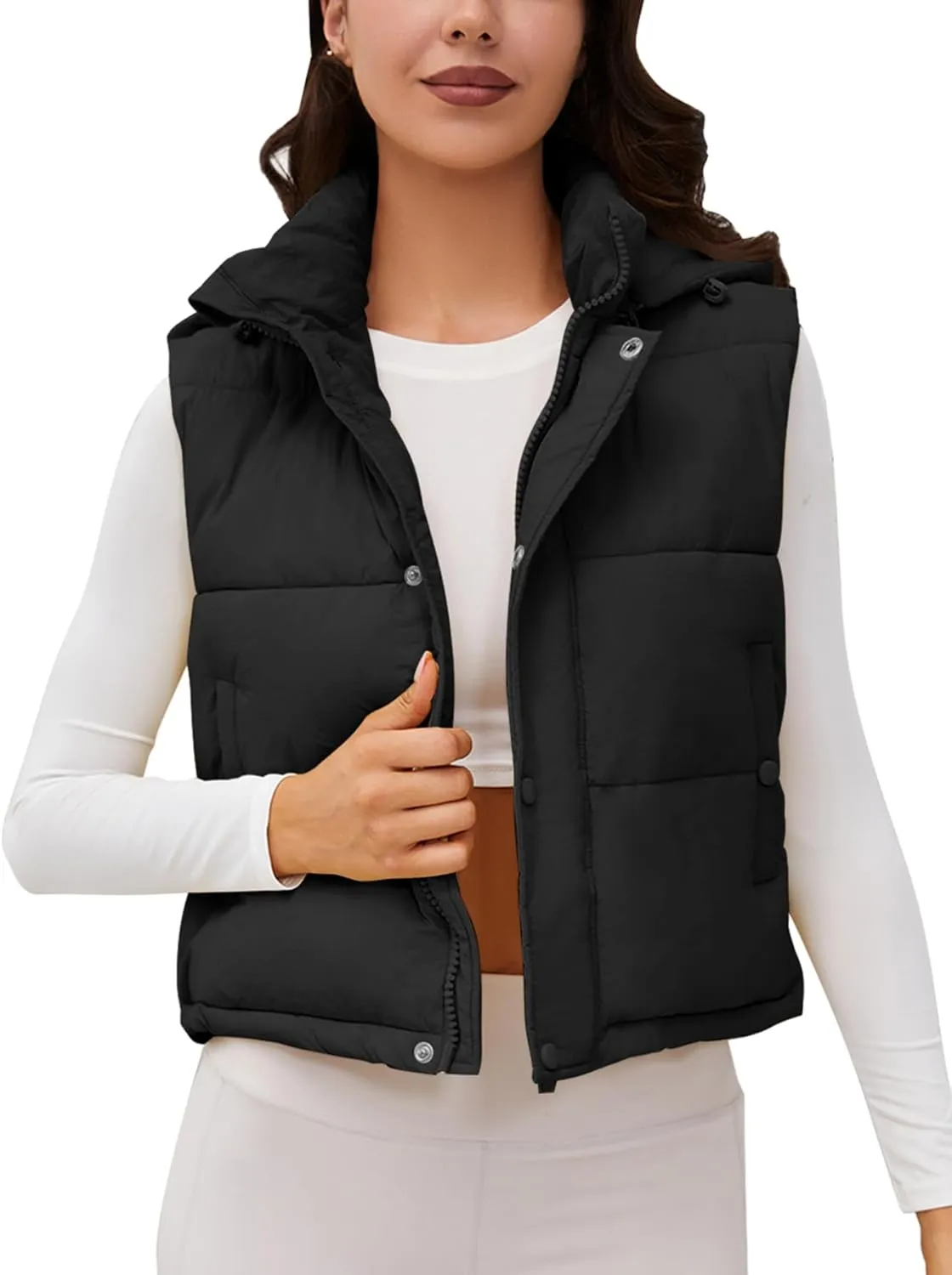 Women's Puffer Vest Hooded Button Down Zip Up Winter Outerwear Vests with Pockets
