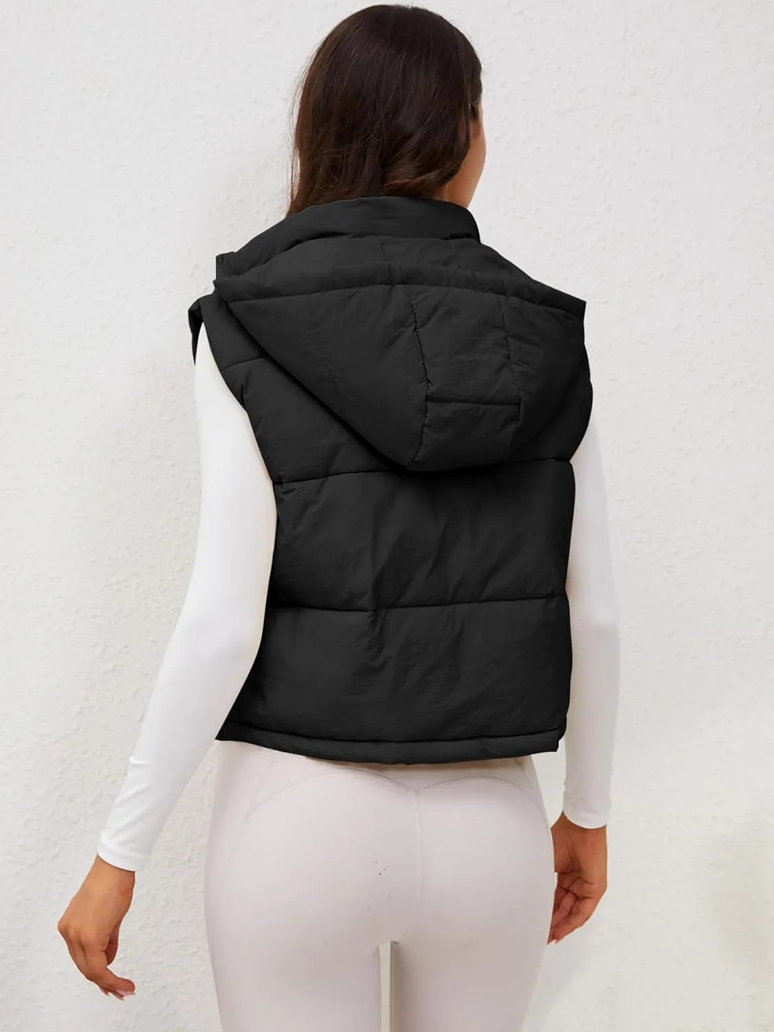 Women's Puffer Vest Hooded Button Down Zip Up Winter Outerwear Vests with Pockets