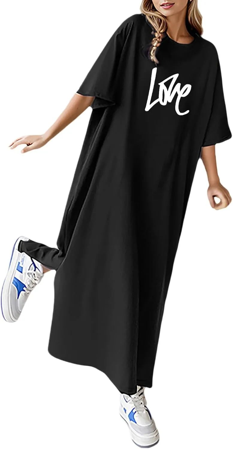 Women's Summer Loose Casual Mama Print Short Sleeve T Shirt Long Dress Women Dresses Formal Evening