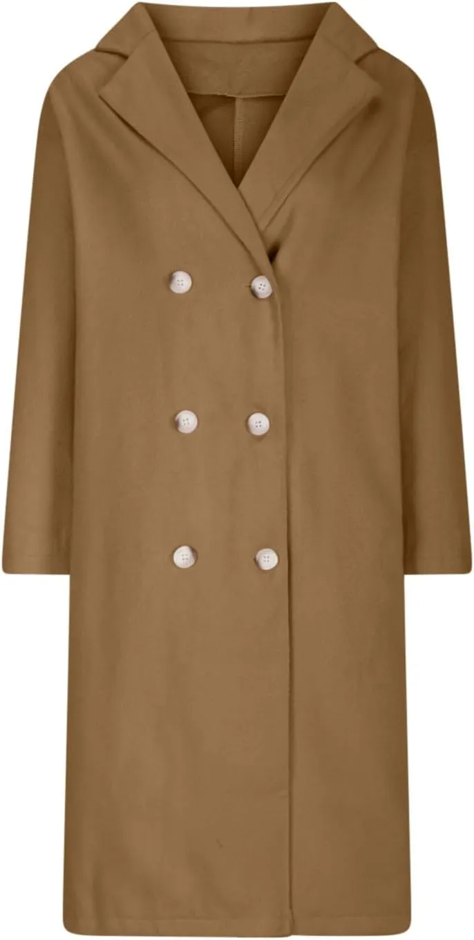 Wool Coats for Women Winter Mid-Long Notch Lapel Trench Coat Double-Breasted Classic Fitted Pea Coat Outwear